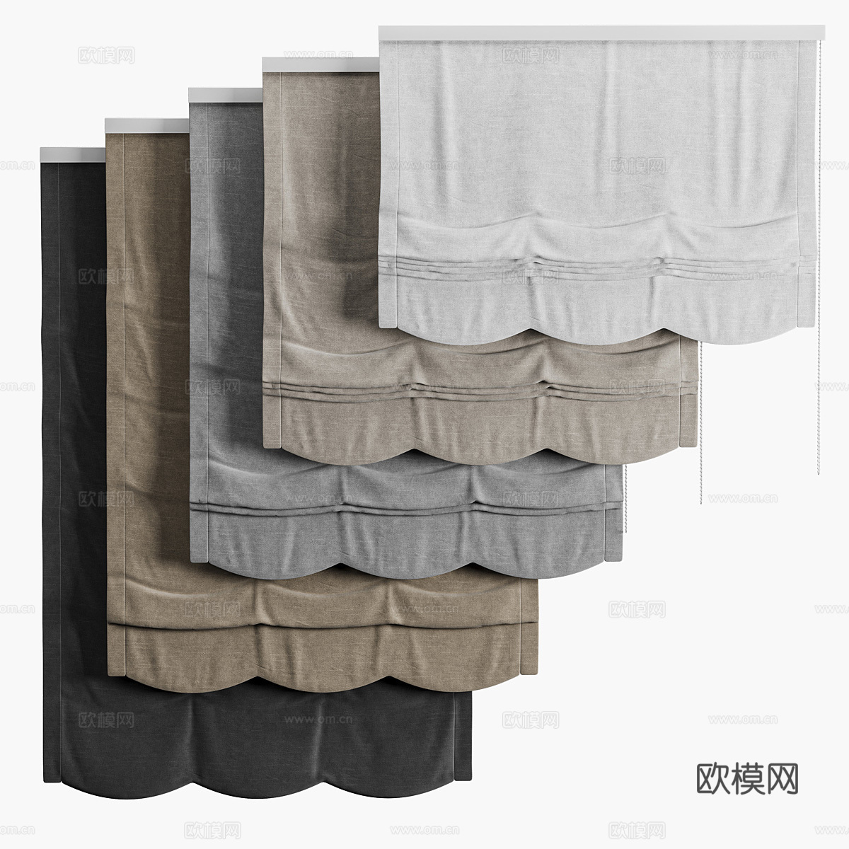 新中式罗马帘 布帘3d模型