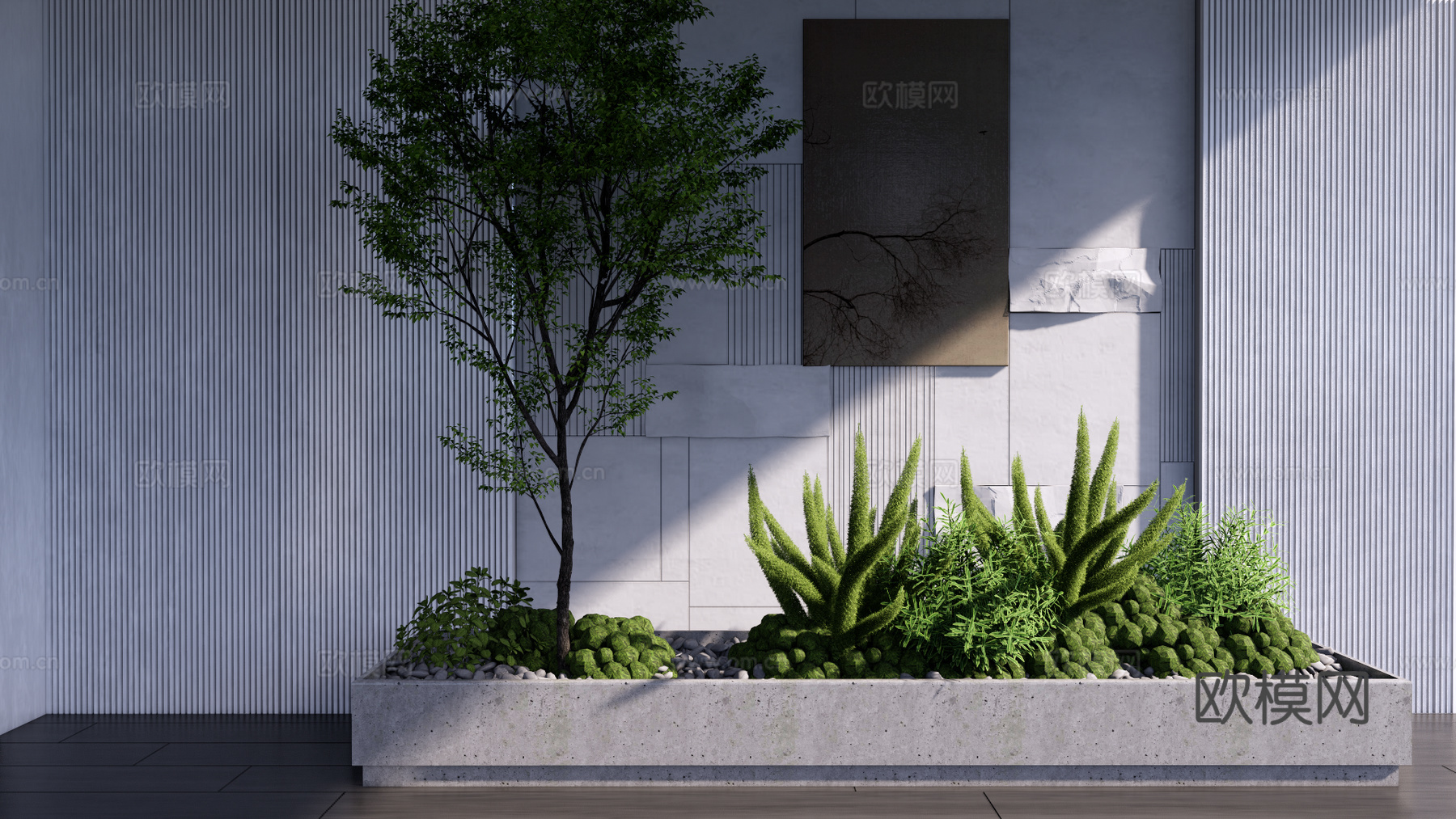 现代室内植物景观造景 庭院小品 苔藓 堆 花境 户外su模型