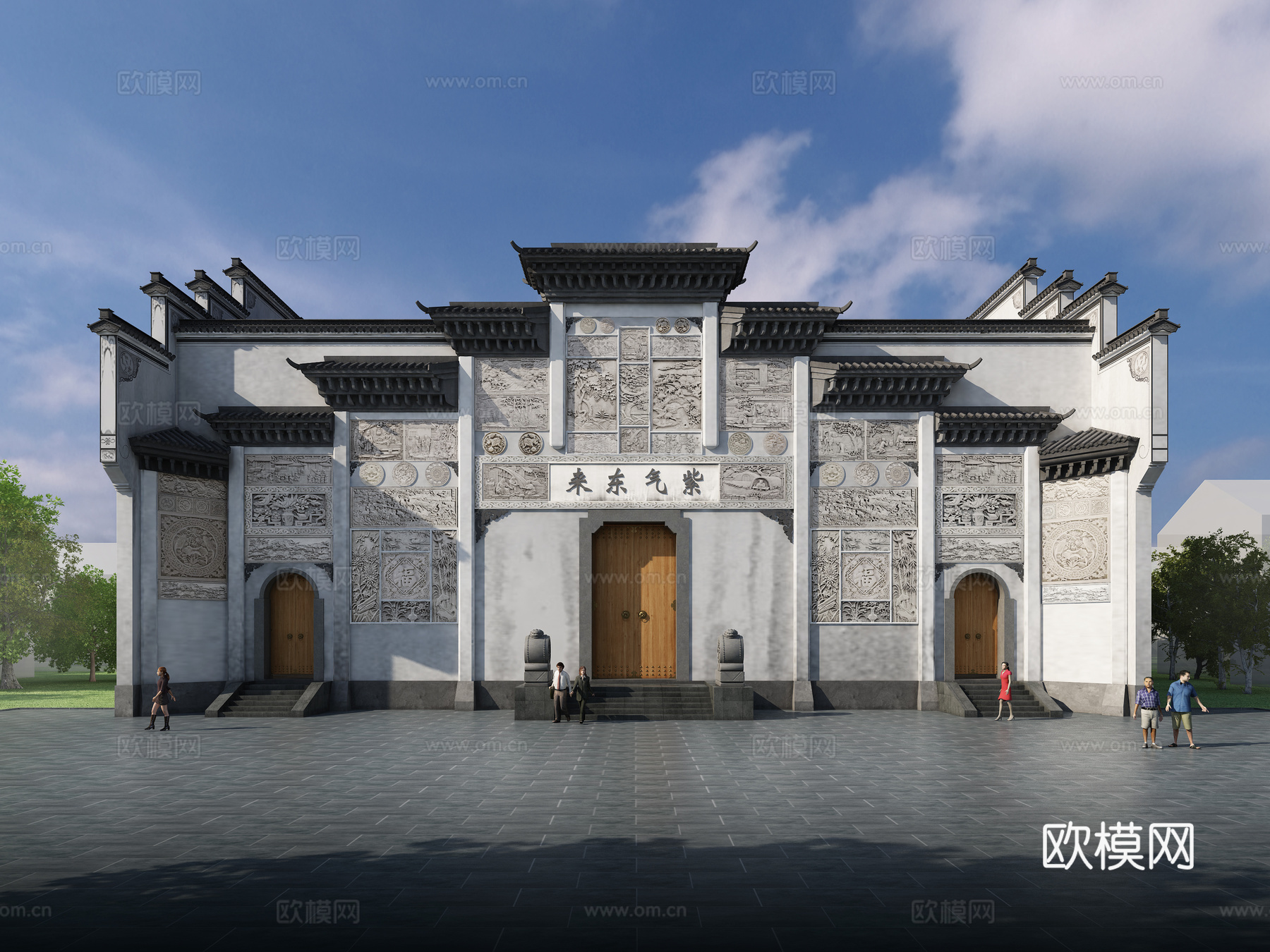 中式牌坊戏台3d模型