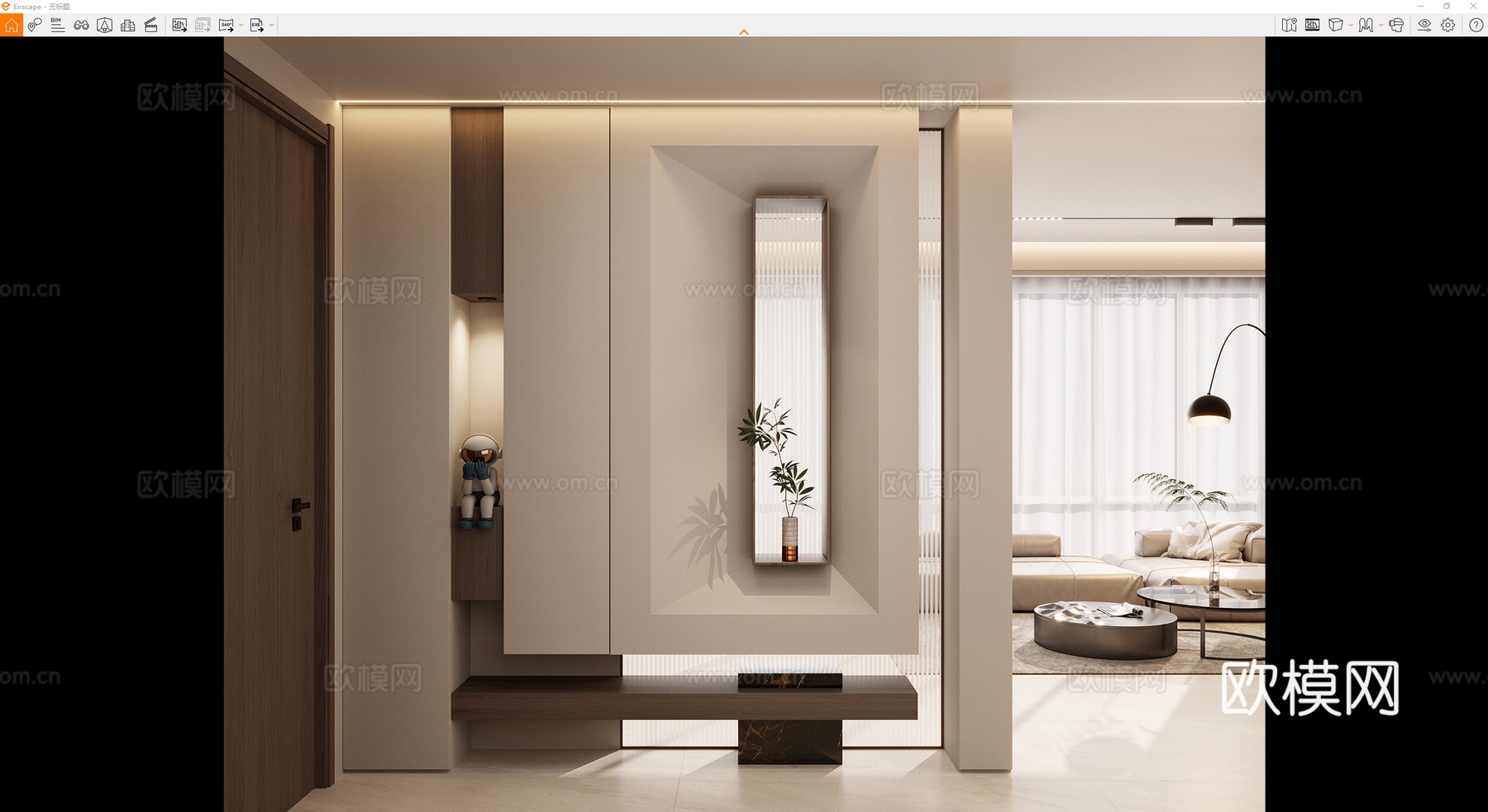 意式 简约 透景 长虹玻璃 一线灯 沙发 客厅 玄关su模型