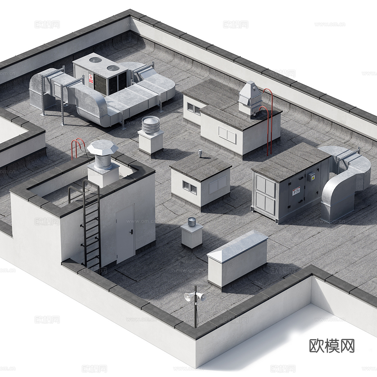 屋顶暖通空调系统  建筑屋顶设施3d模型