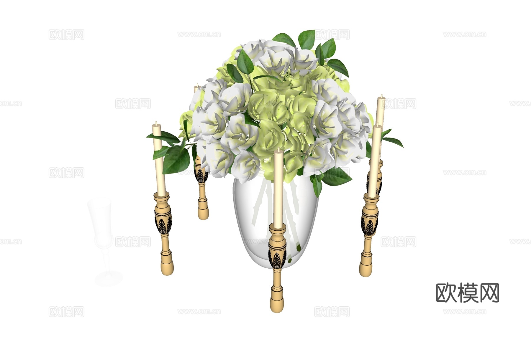 花瓶花卉植物  玻璃花瓶su模型