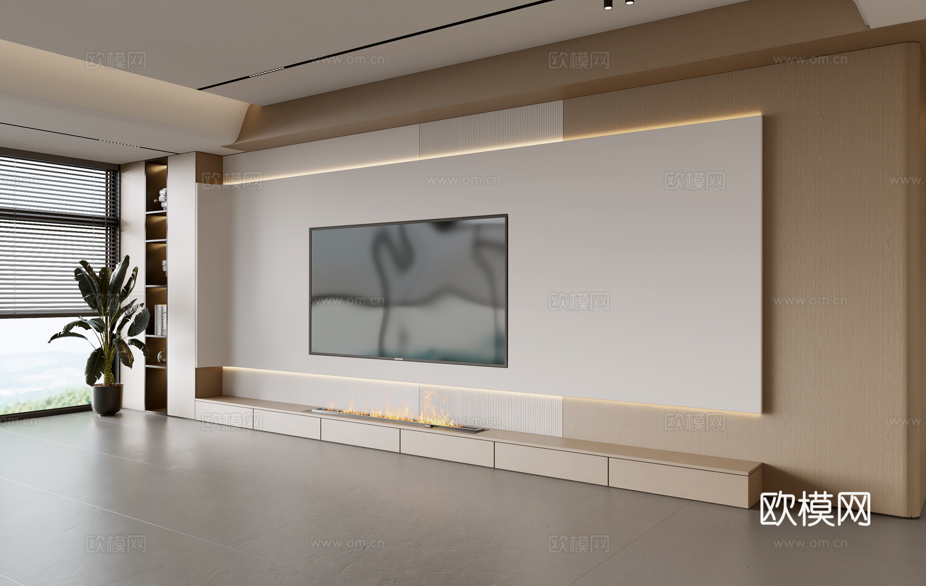 现代电视背景墙 现代摆件 阳台柜 客厅柜 木饰面背景墙3d模型