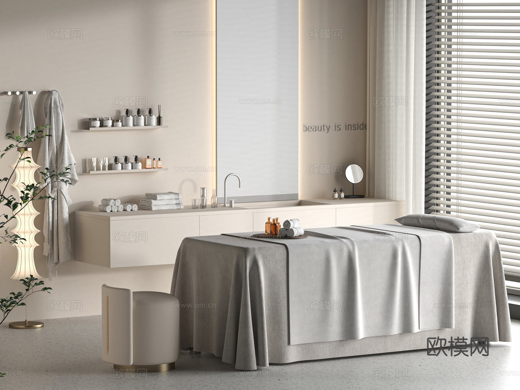 现代美容SPA 按摩床 SPA理疗床 护理床su模型