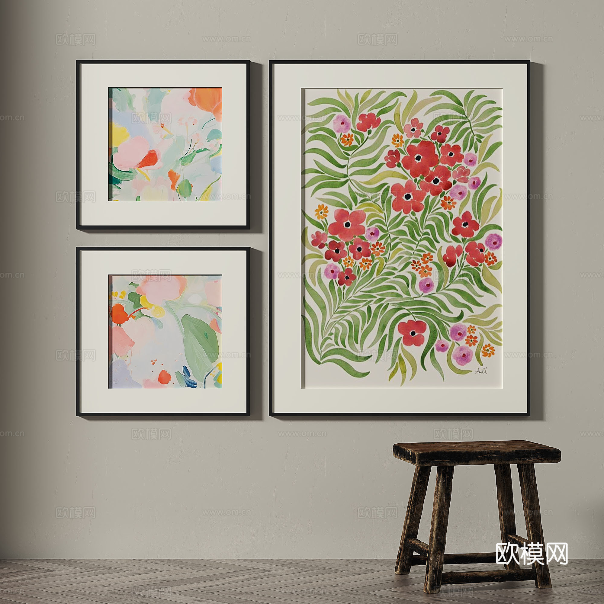 复古，中古，简约，抽象，轻奢，侘寂，装饰画3d模型