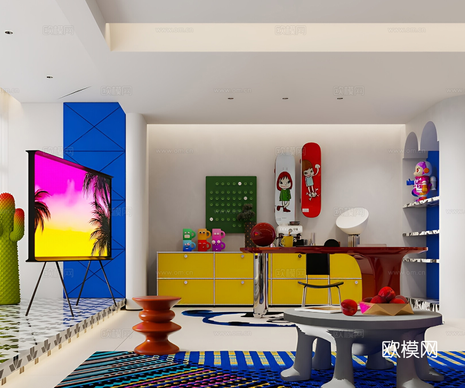 现代孟菲斯客餐厅3d模型