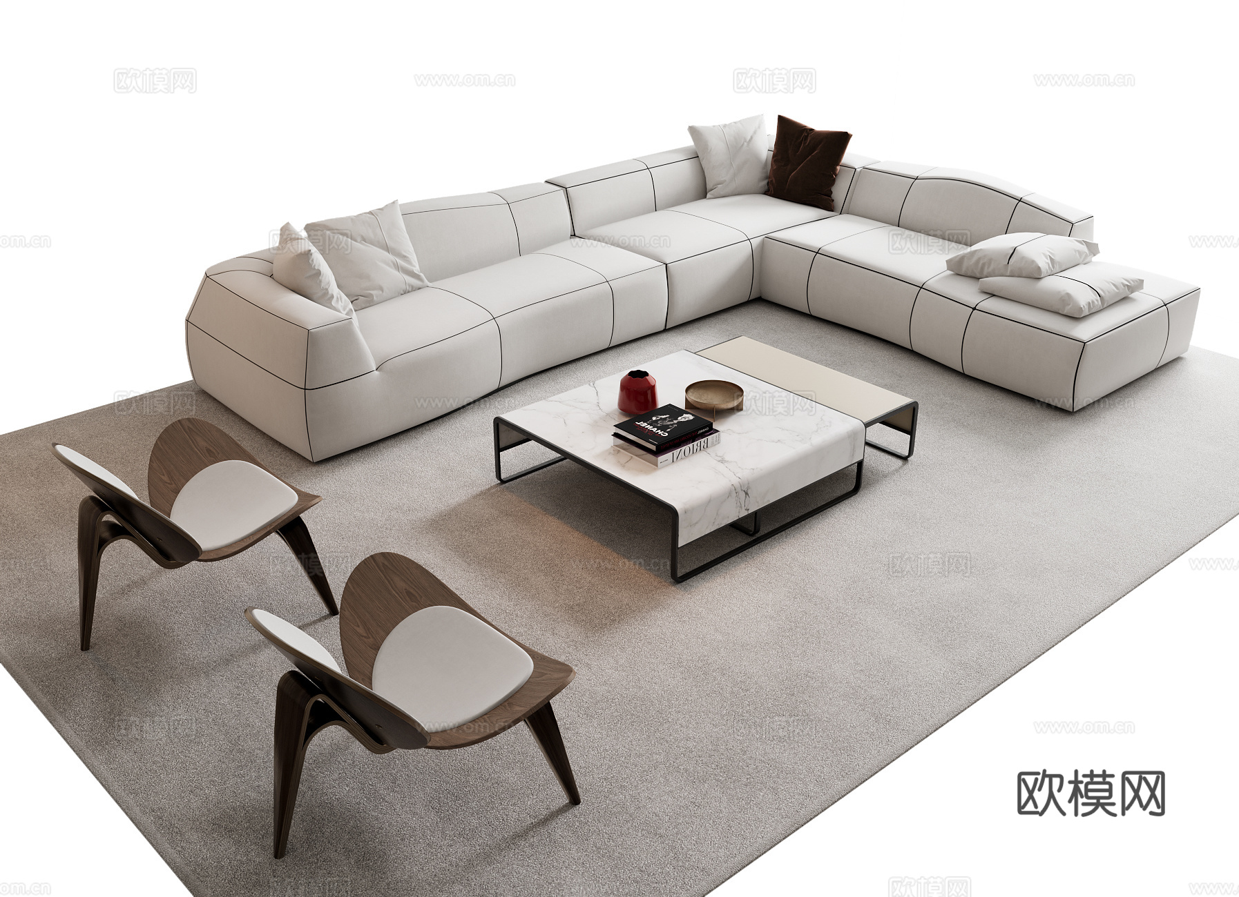 现代沙发茶几组合3d模型下载