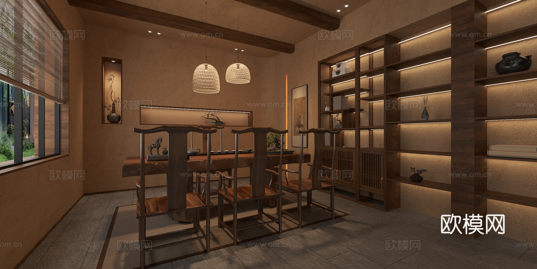 复古茶室 娱乐室 茶桌椅 壁龛造景3d模型