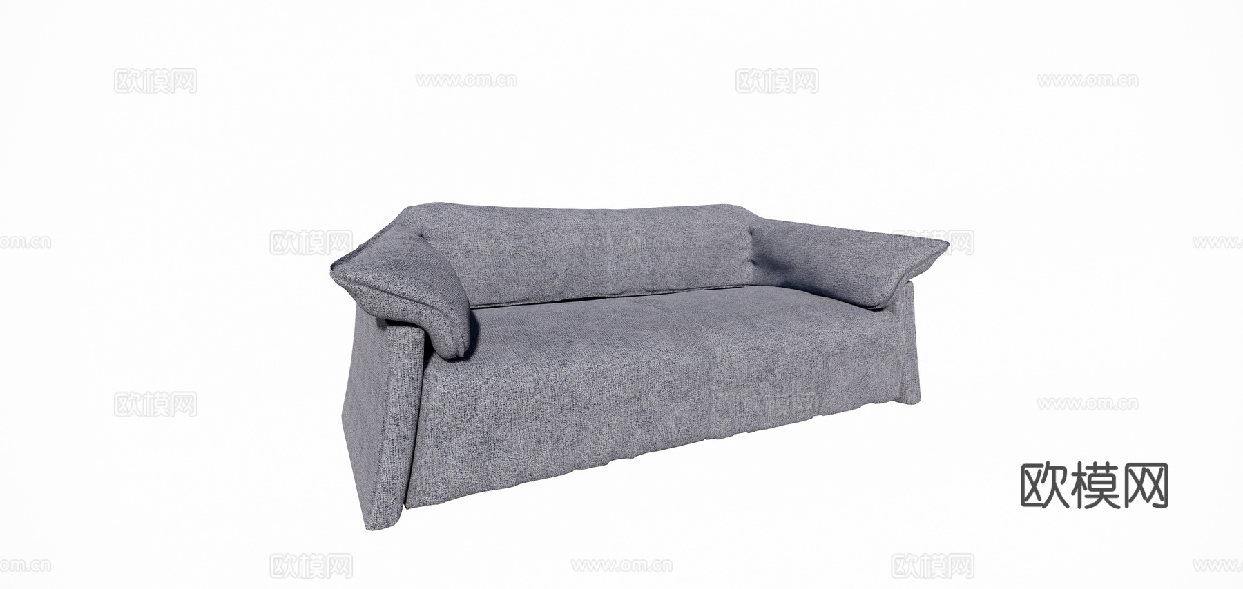 现代客厅简约蓝色布艺多人沙发su模型