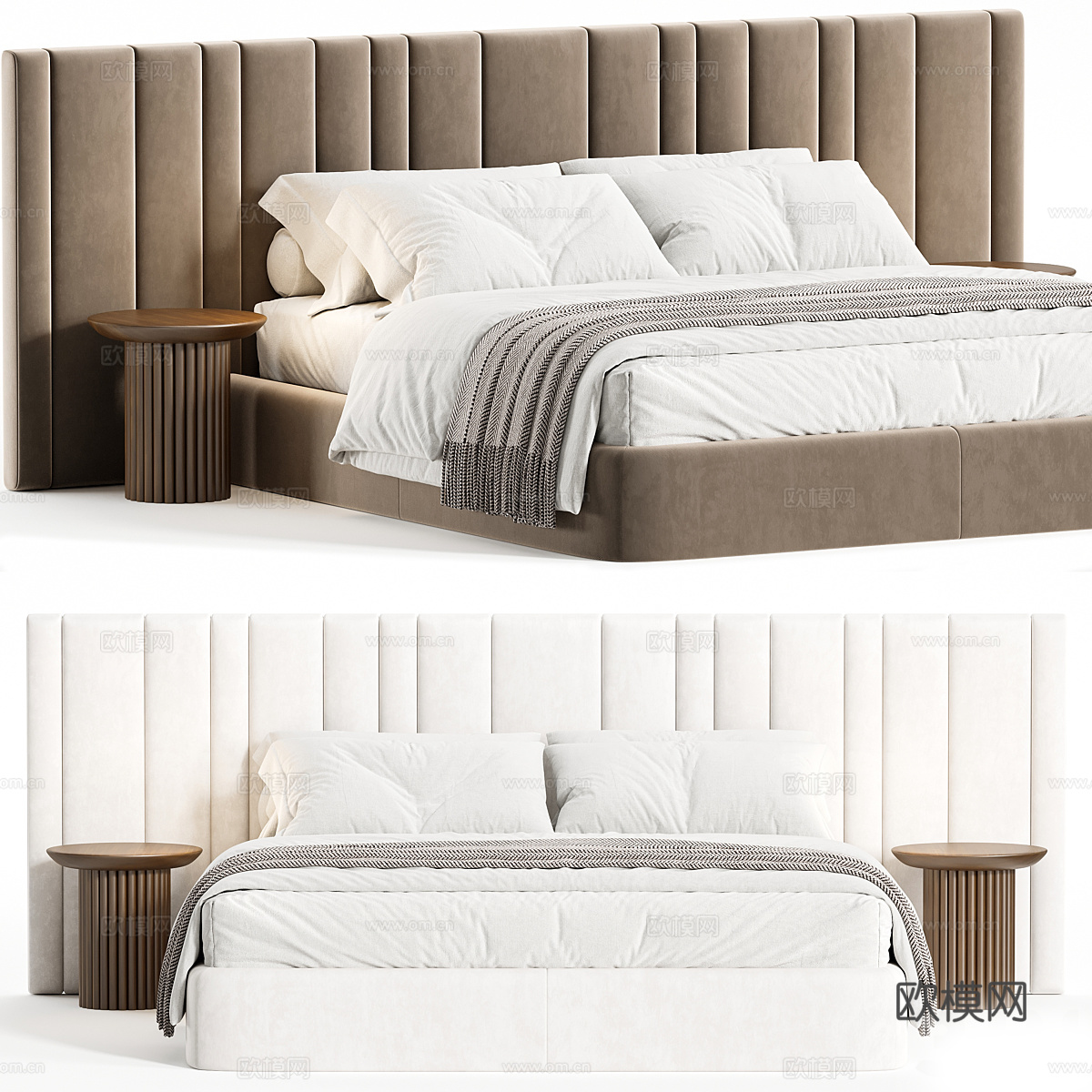 现代奶油风布艺双人床3d模型