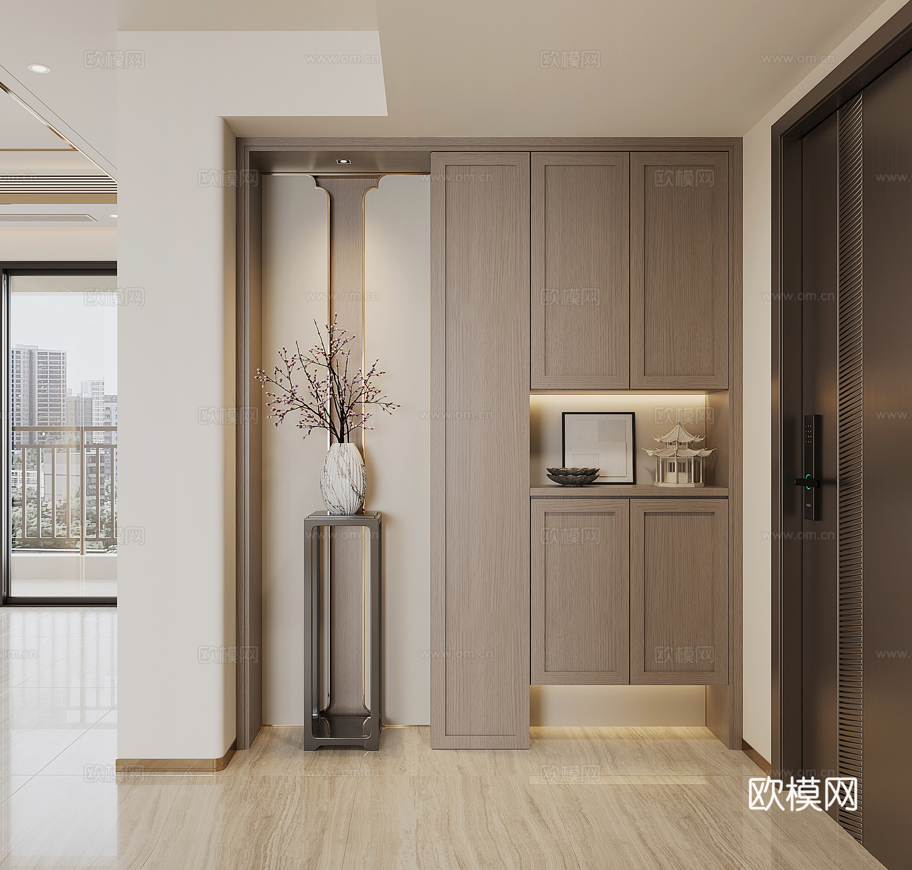 新中式入户鞋柜3d模型