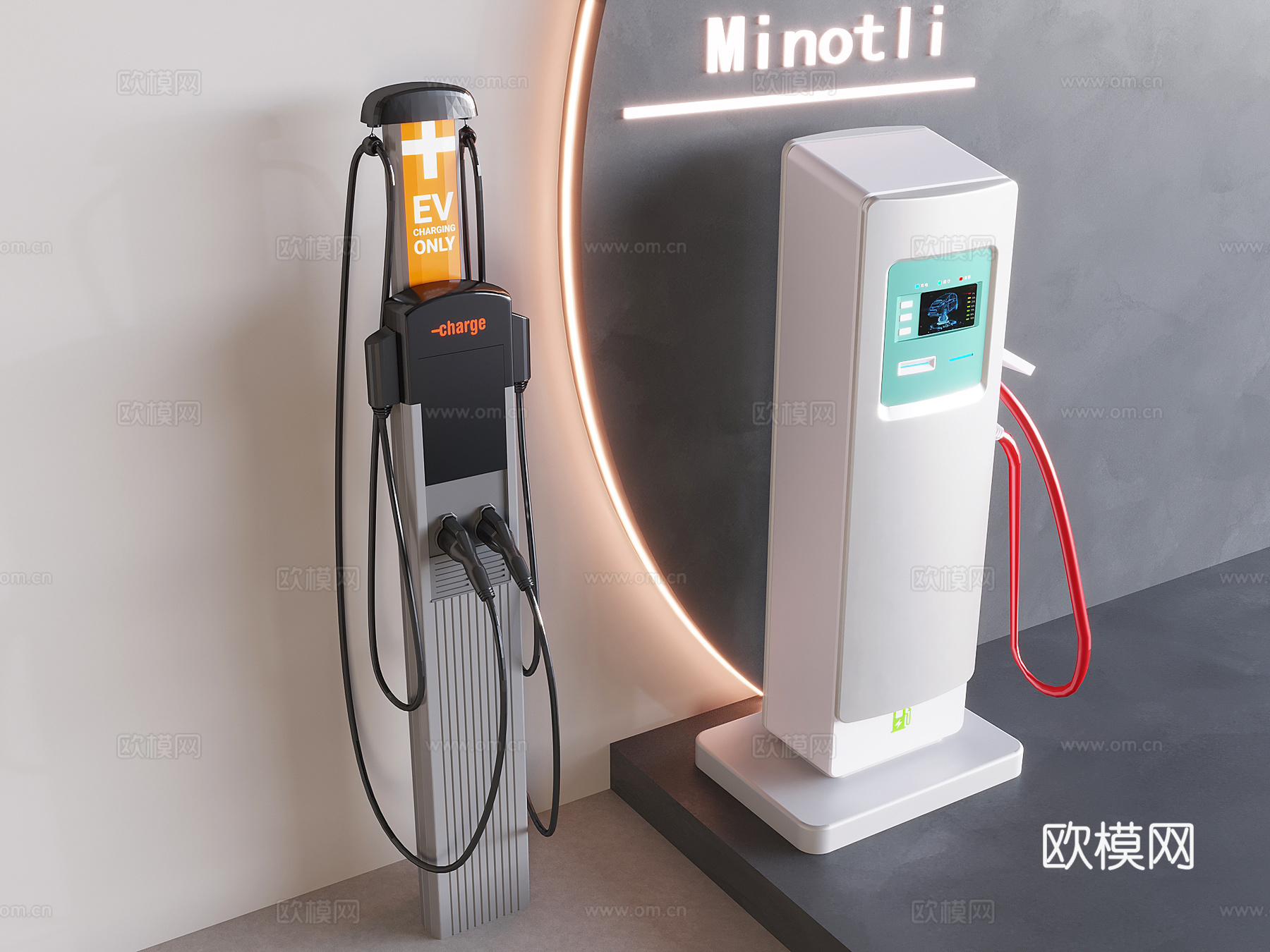 新能源汽车充电桩 自助充电站 公用器材su模型