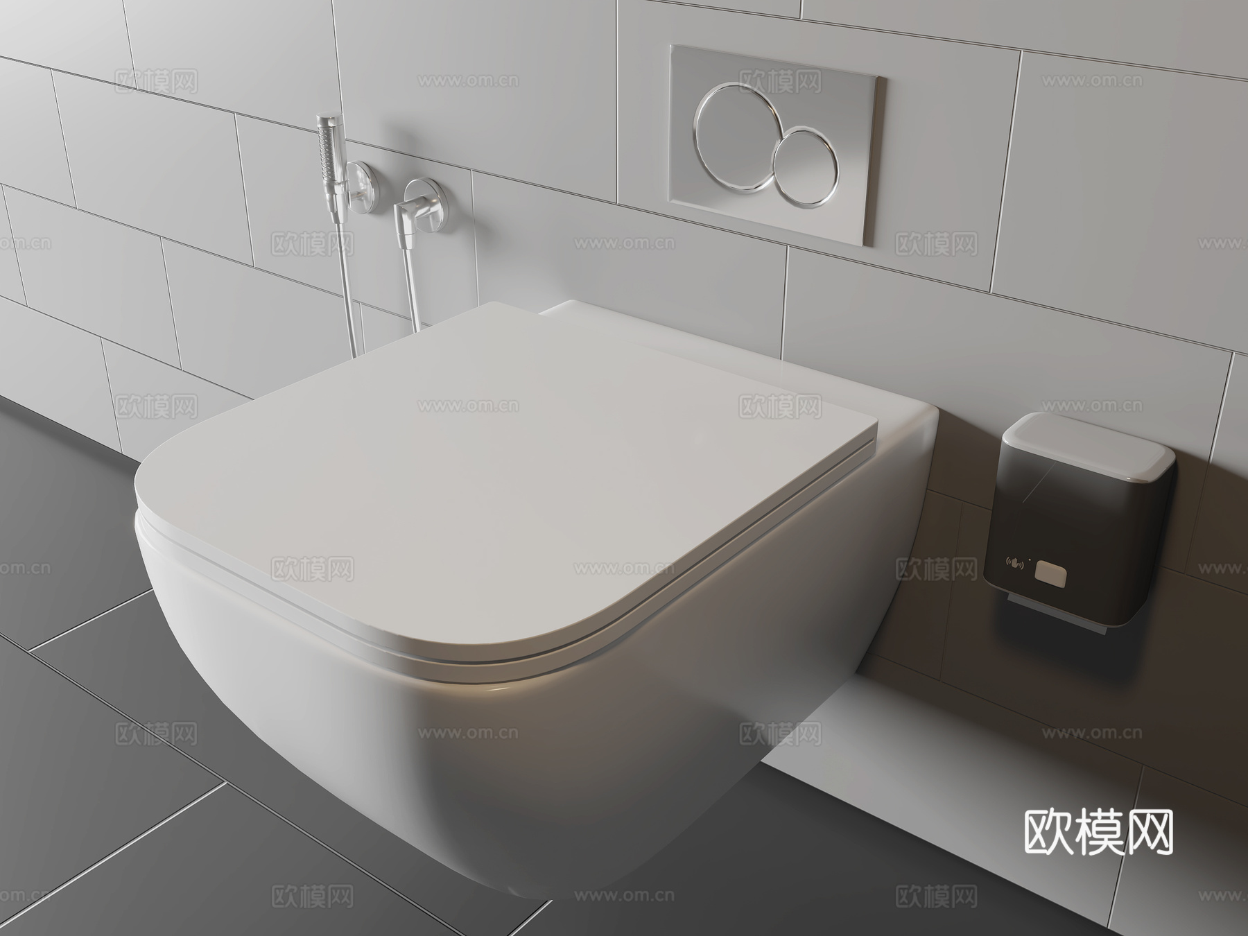 现代壁挂马桶 按钮 纸巾盒 冲水器3d模型