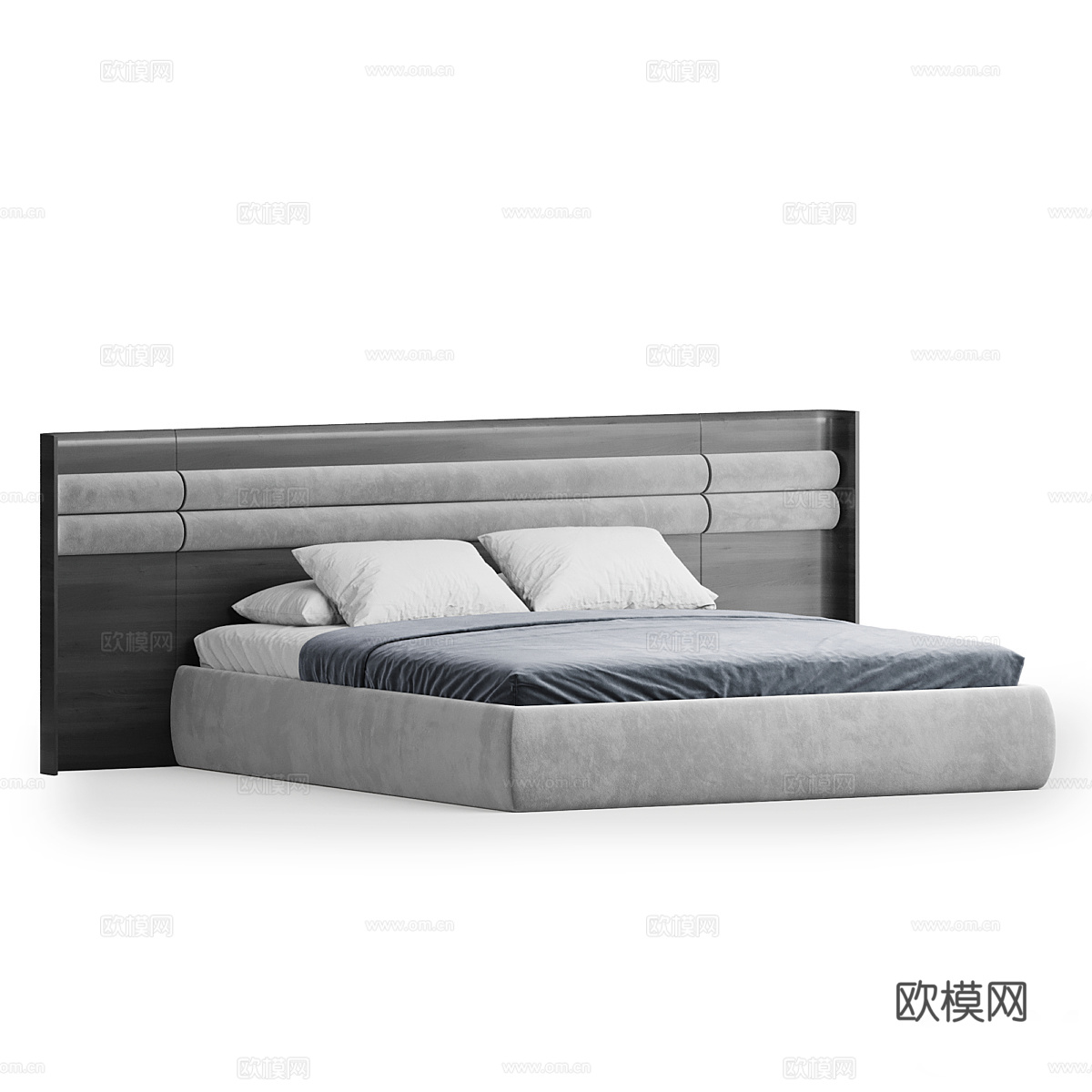 新中式轻奢 Sunrise 布艺皮革双人床3d模型