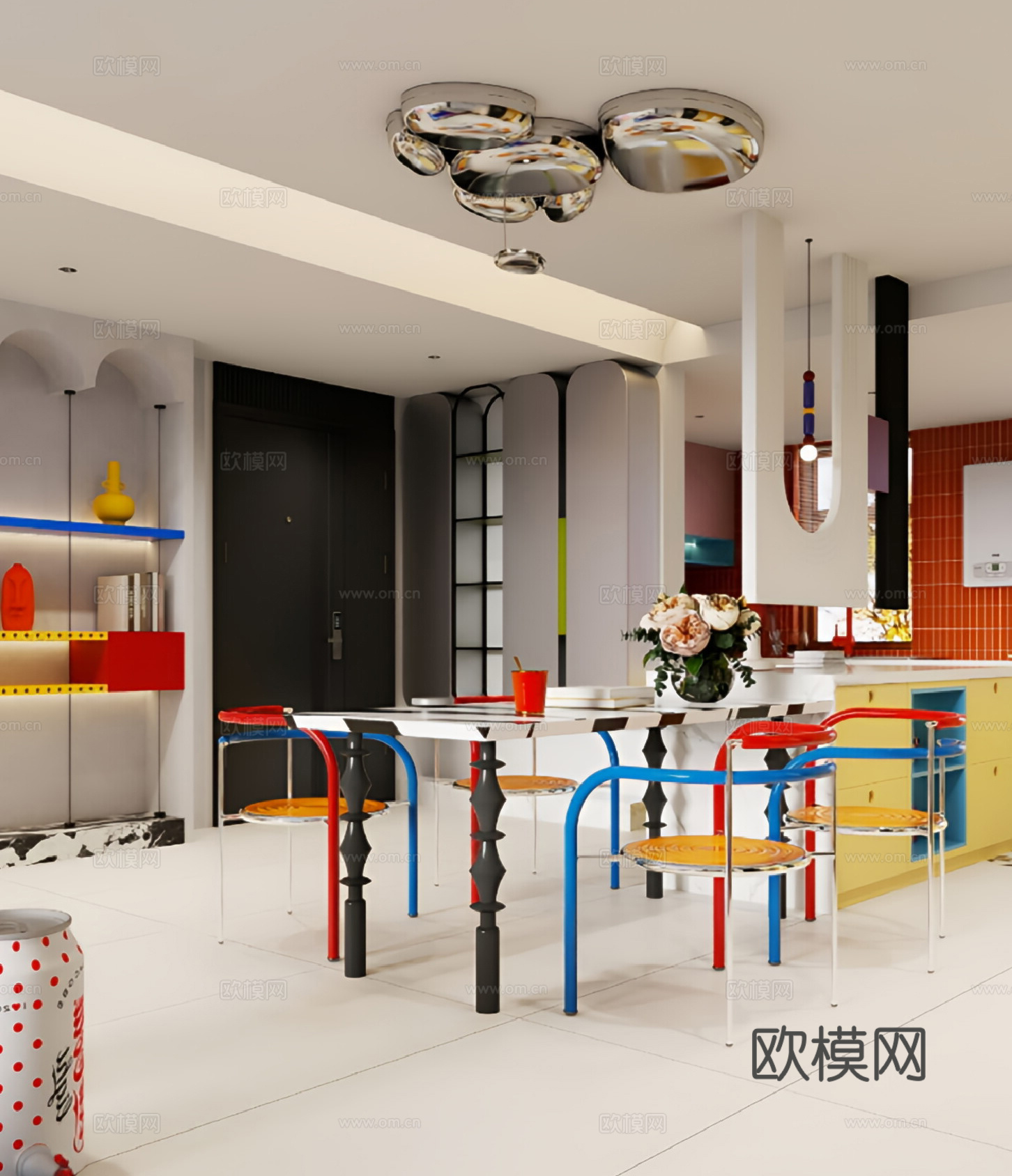 现代孟菲斯客餐厅3d模型