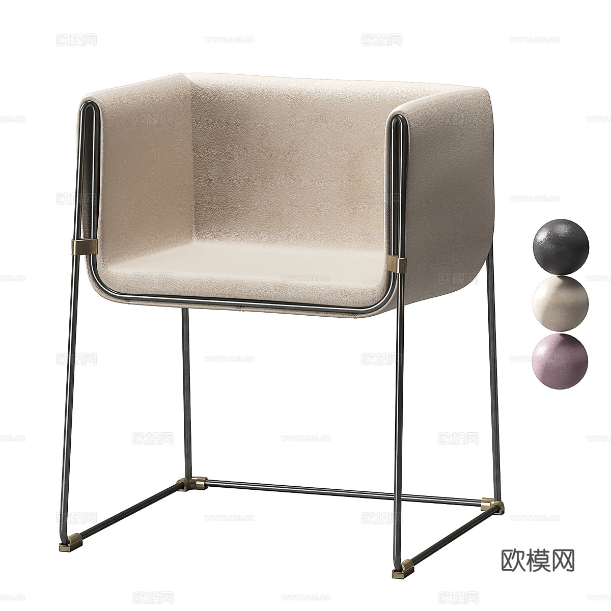现代极简皮革扶手椅3d模型