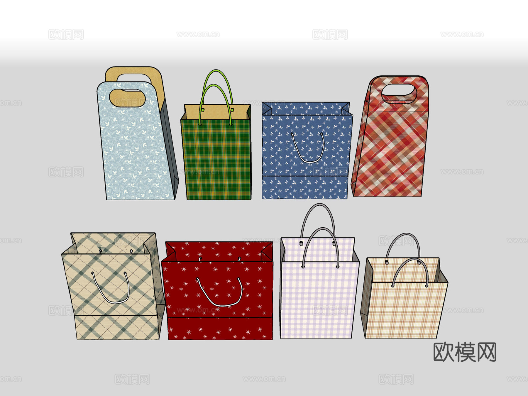 纸购物提袋纸袋 礼品包装袋子su模型