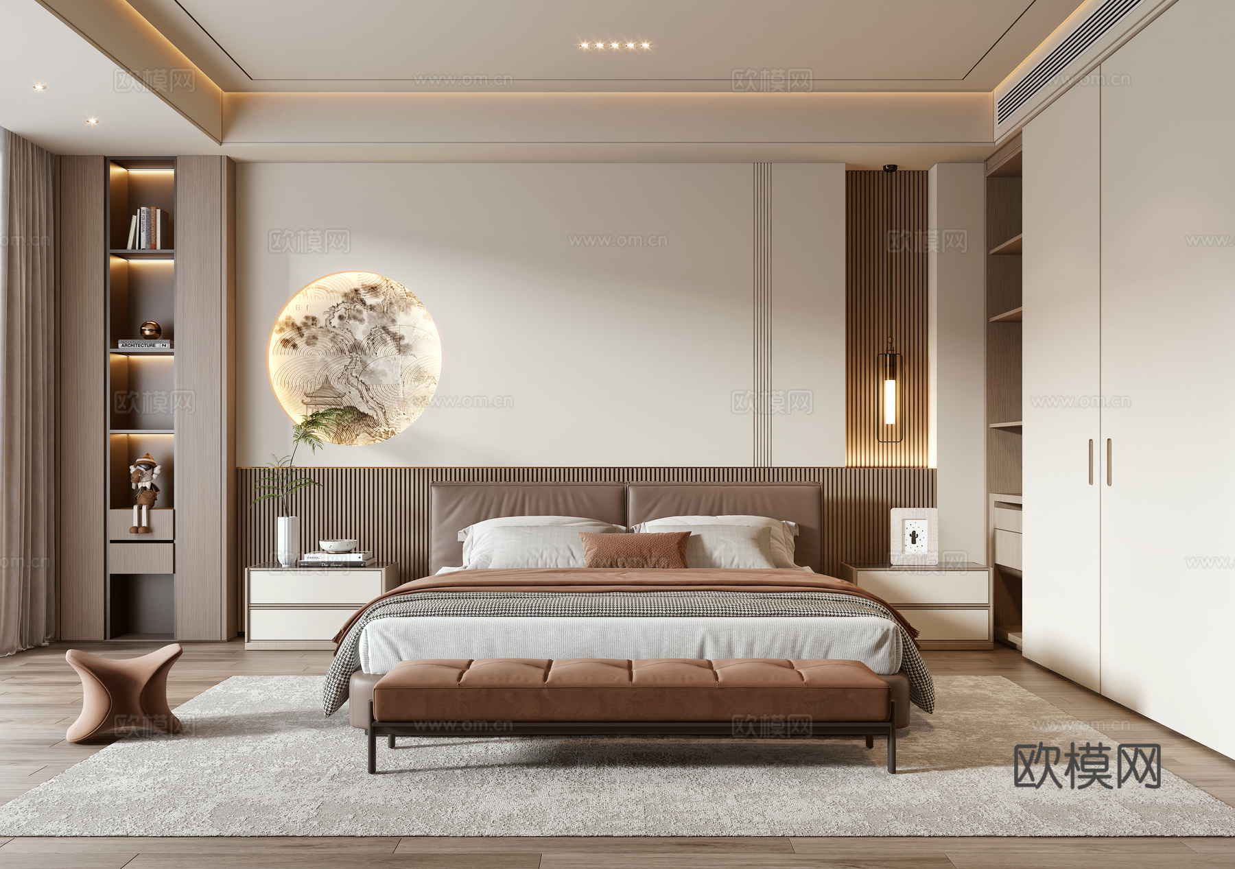 新中式卧室3d模型下载