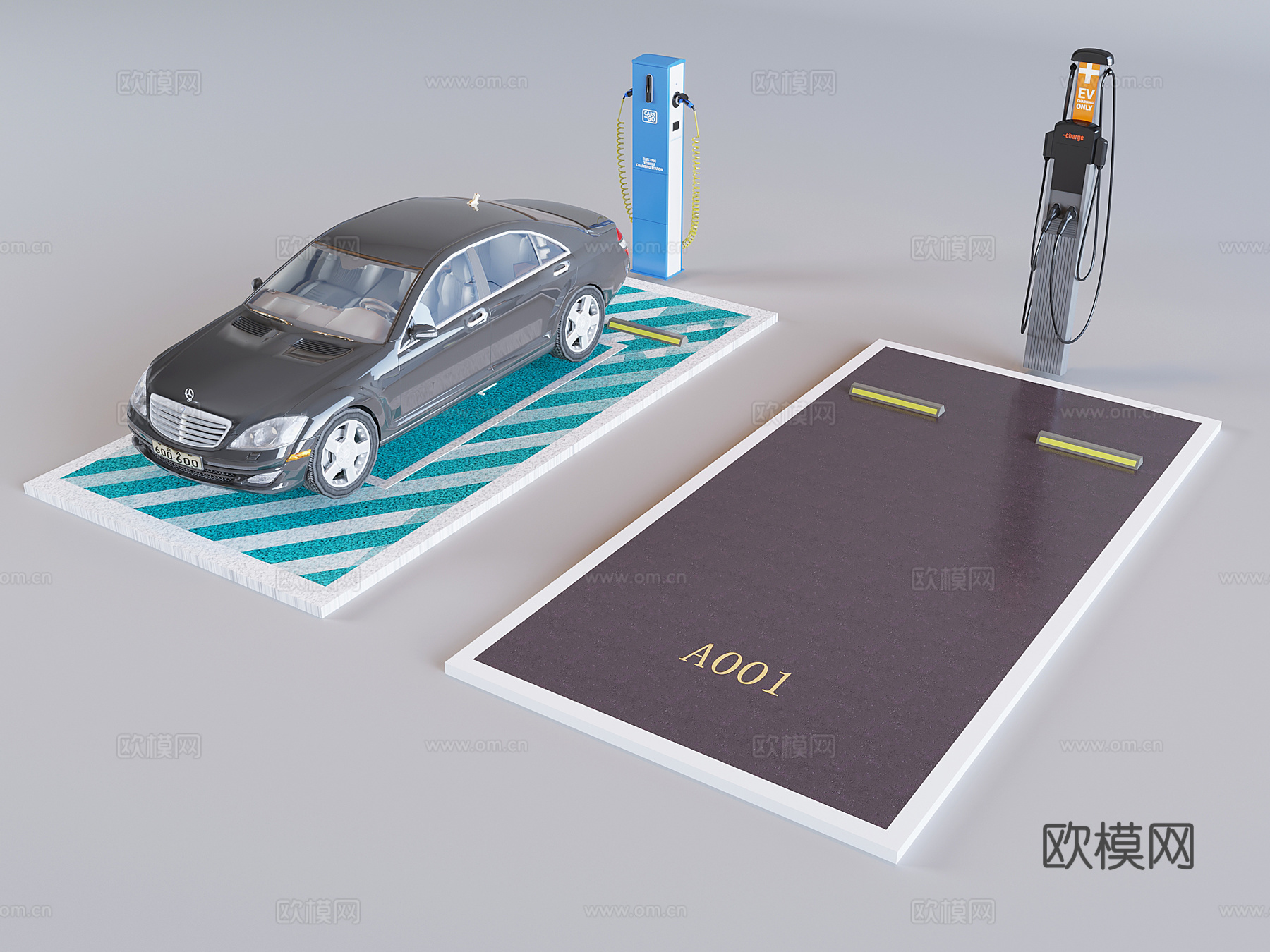 新能源汽车充电站 户外停车场充电桩 停车限位车挡3d模型