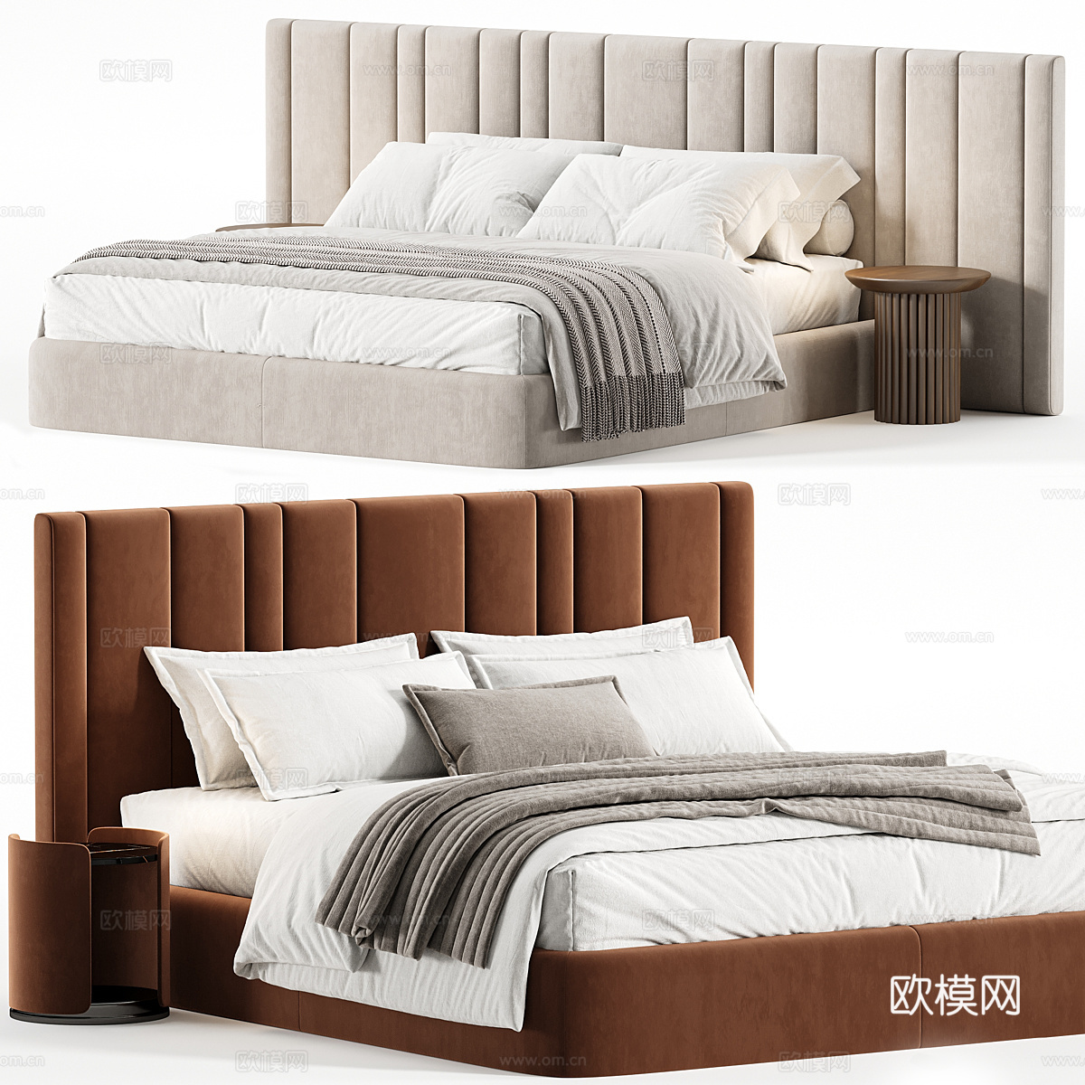 现代奶油风布艺双人床3d模型