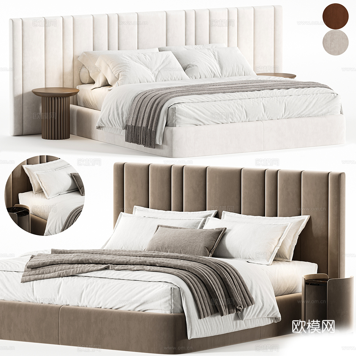 现代奶油风布艺双人床3d模型