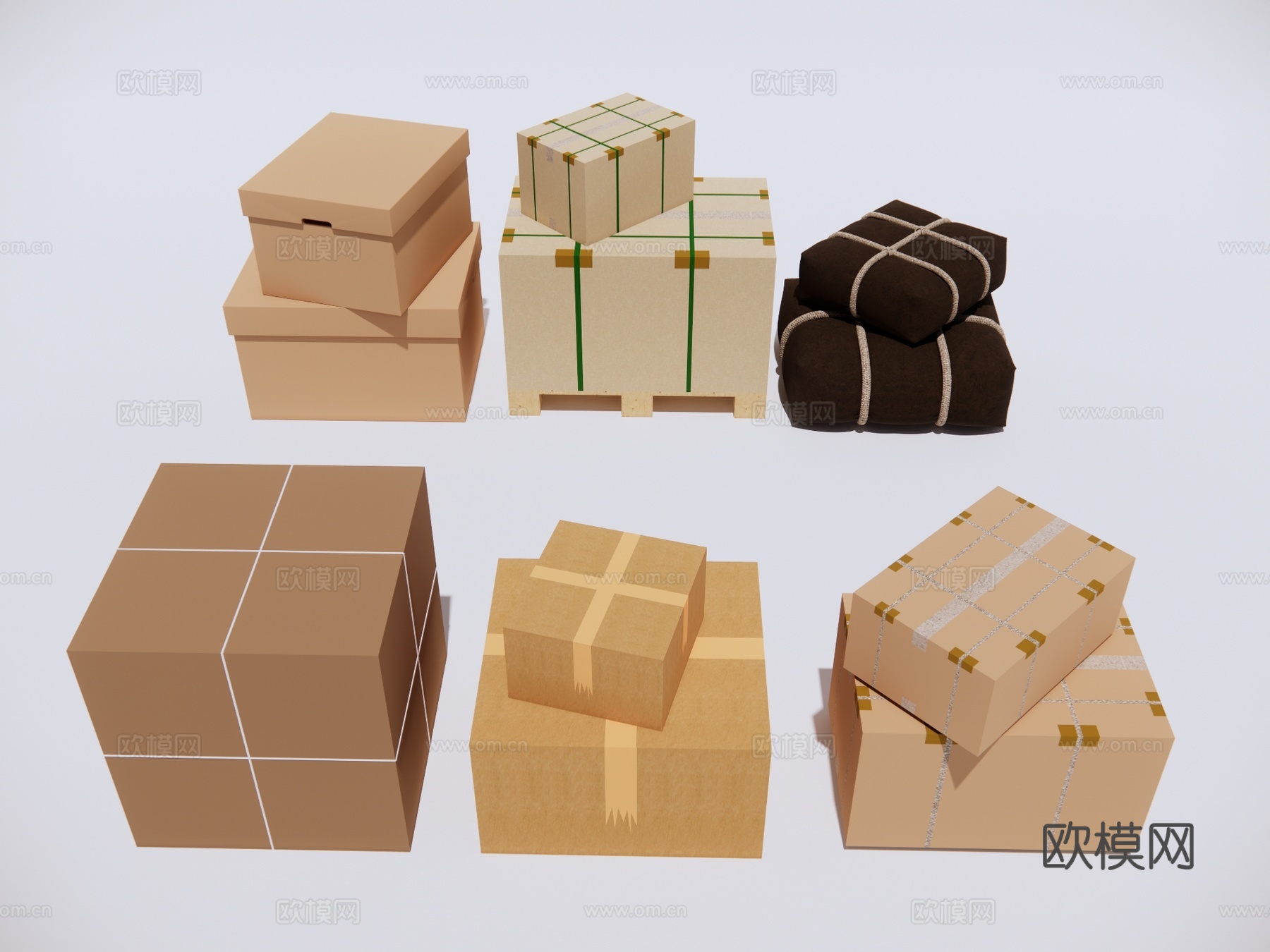 快递收纳纸箱 包裹包装箱su模型