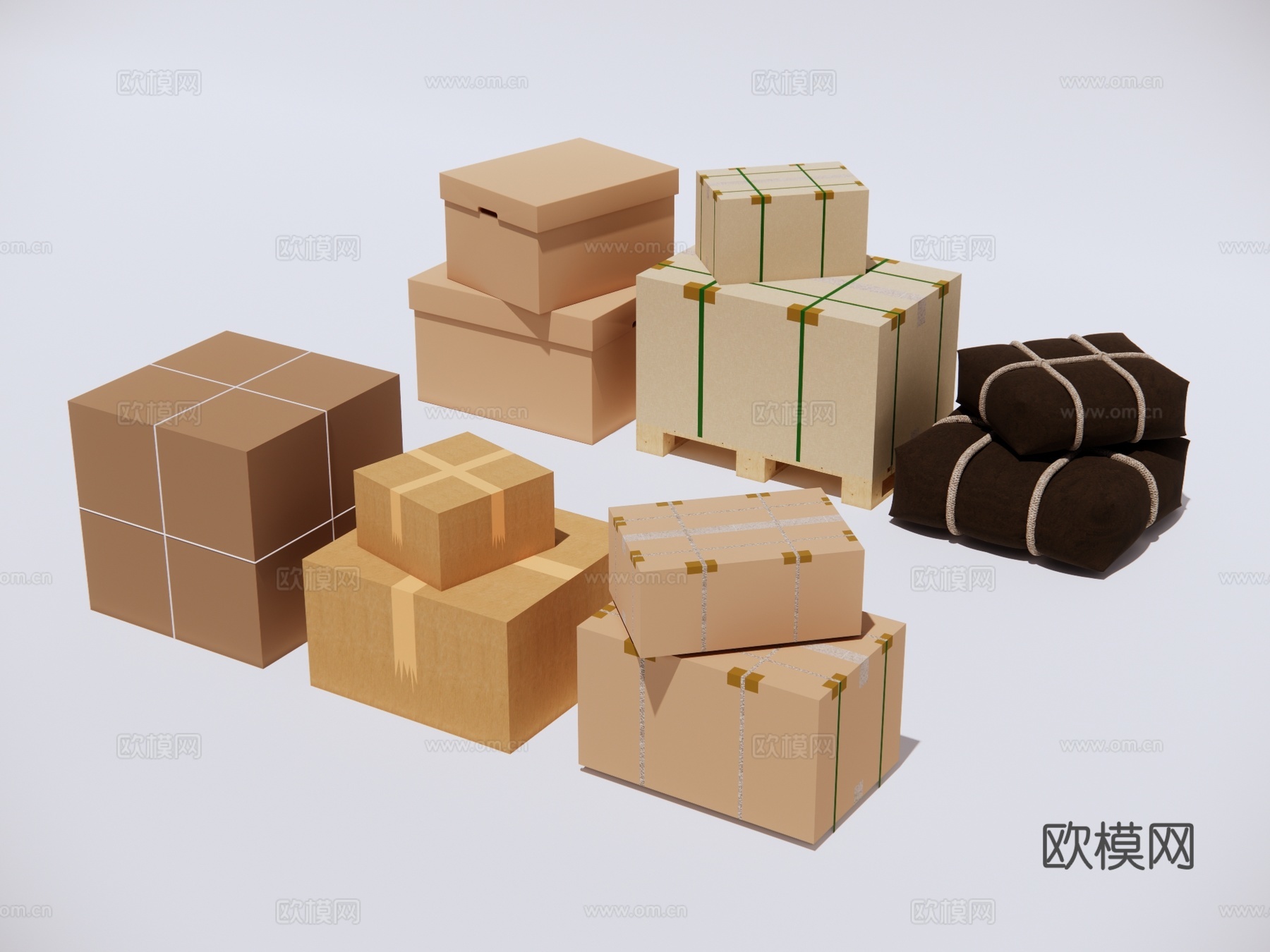 快递收纳纸箱 包裹包装箱su模型