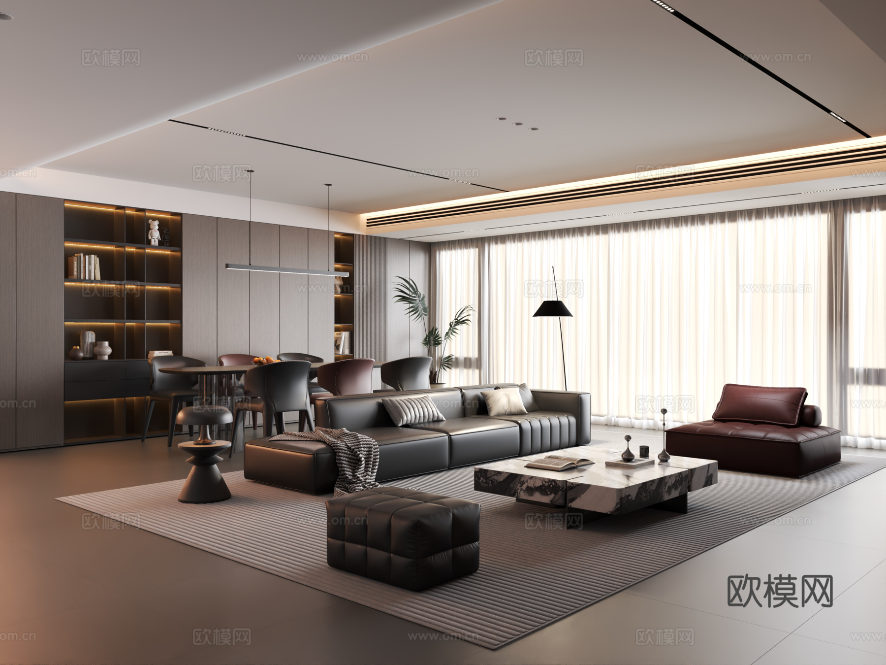 现代意式客餐厅 家居客餐厅 沙发茶几组合3d模型