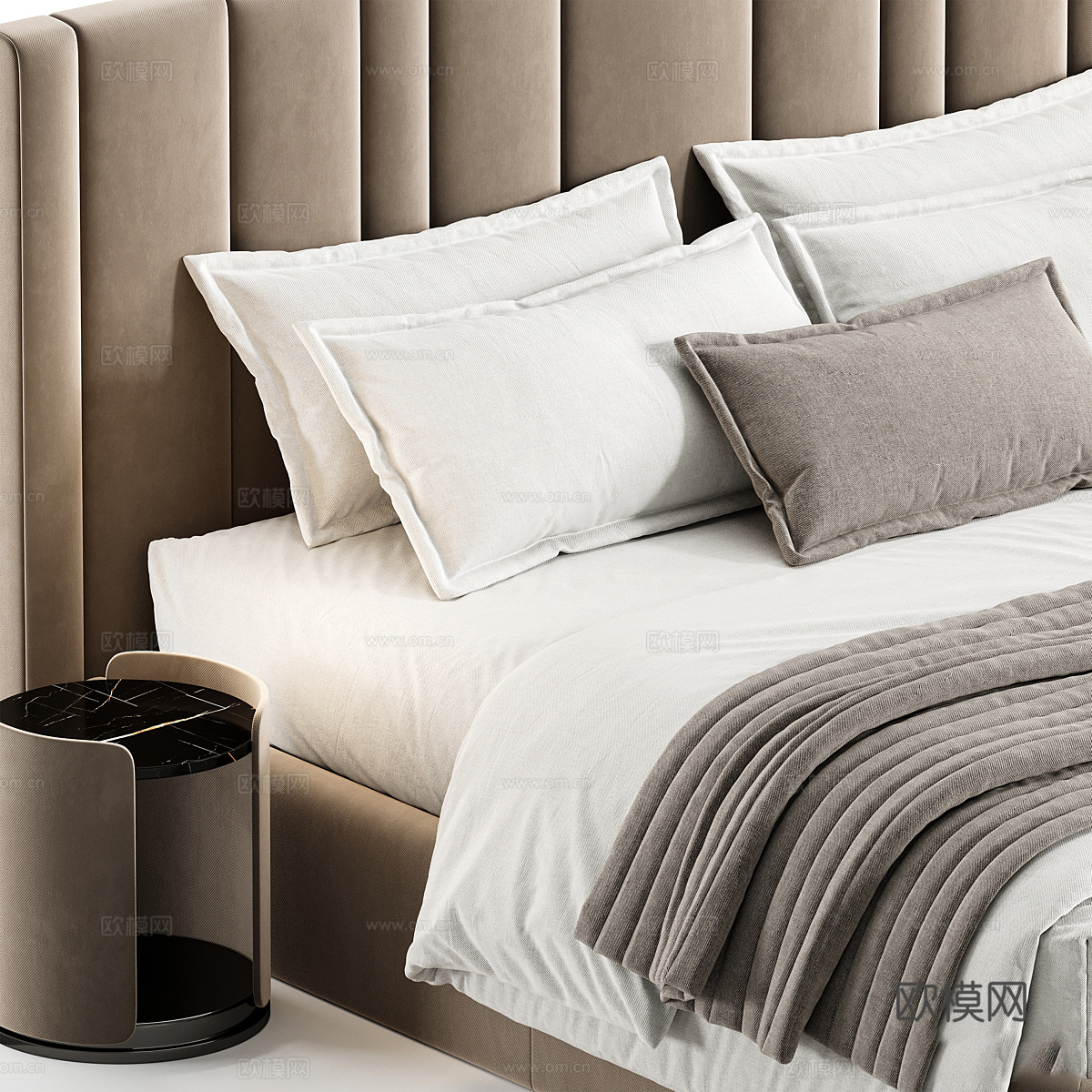 现代奶油风布艺双人床3d模型