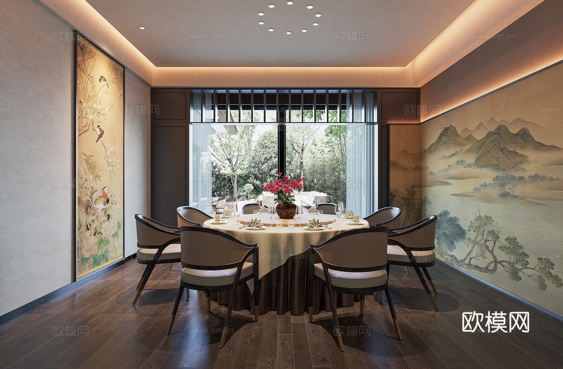 新中式餐厅包厢su模型