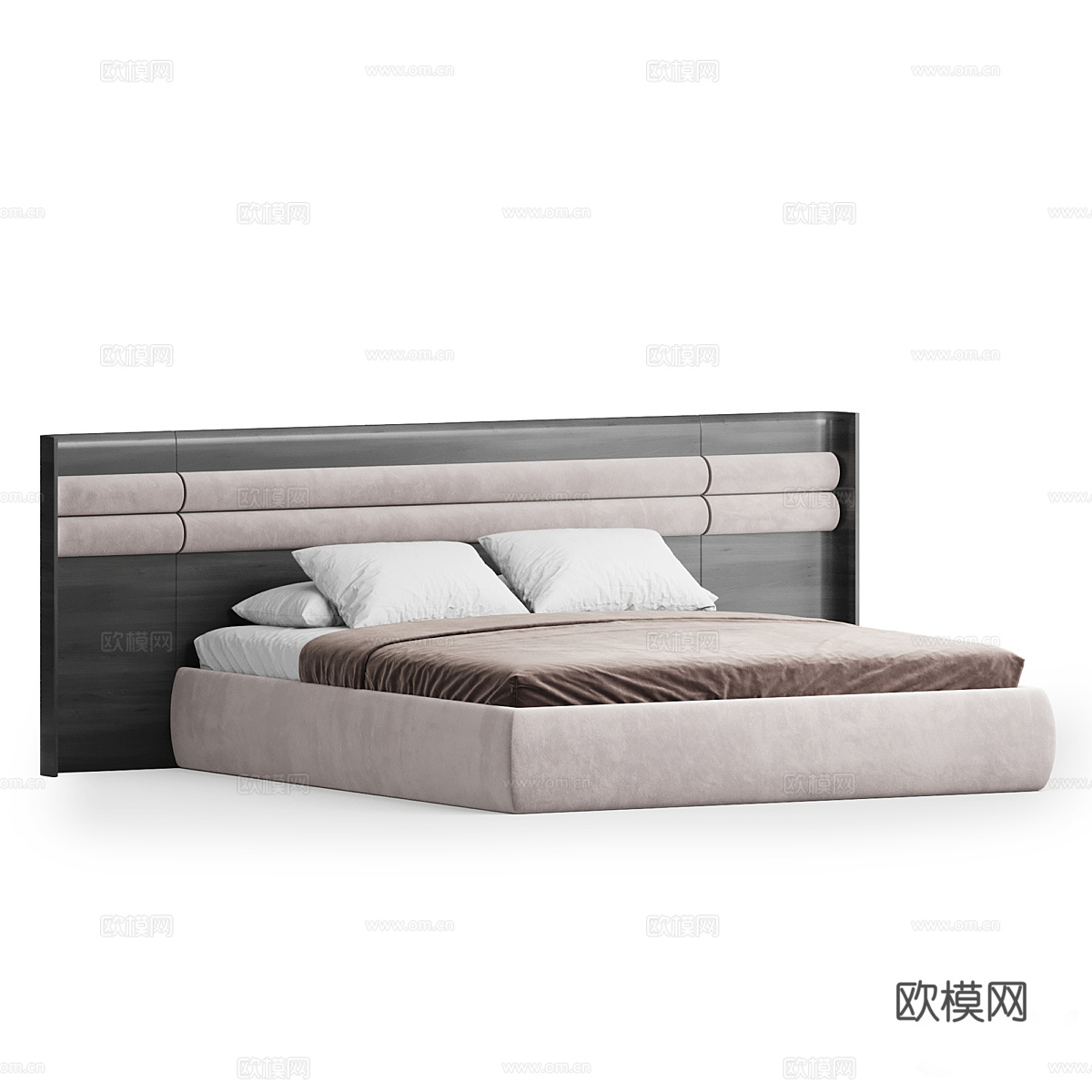 新中式轻奢 Sunrise 布艺皮革双人床3d模型