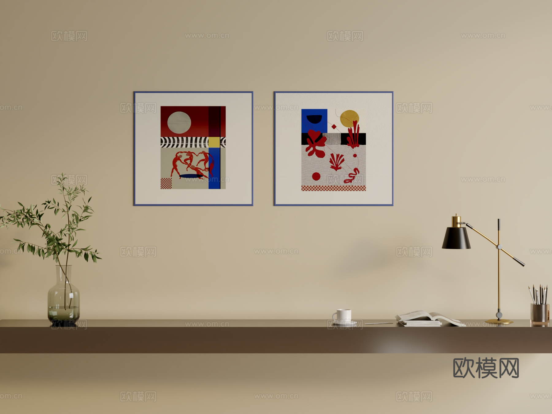 孟菲斯撞色挂画3d模型