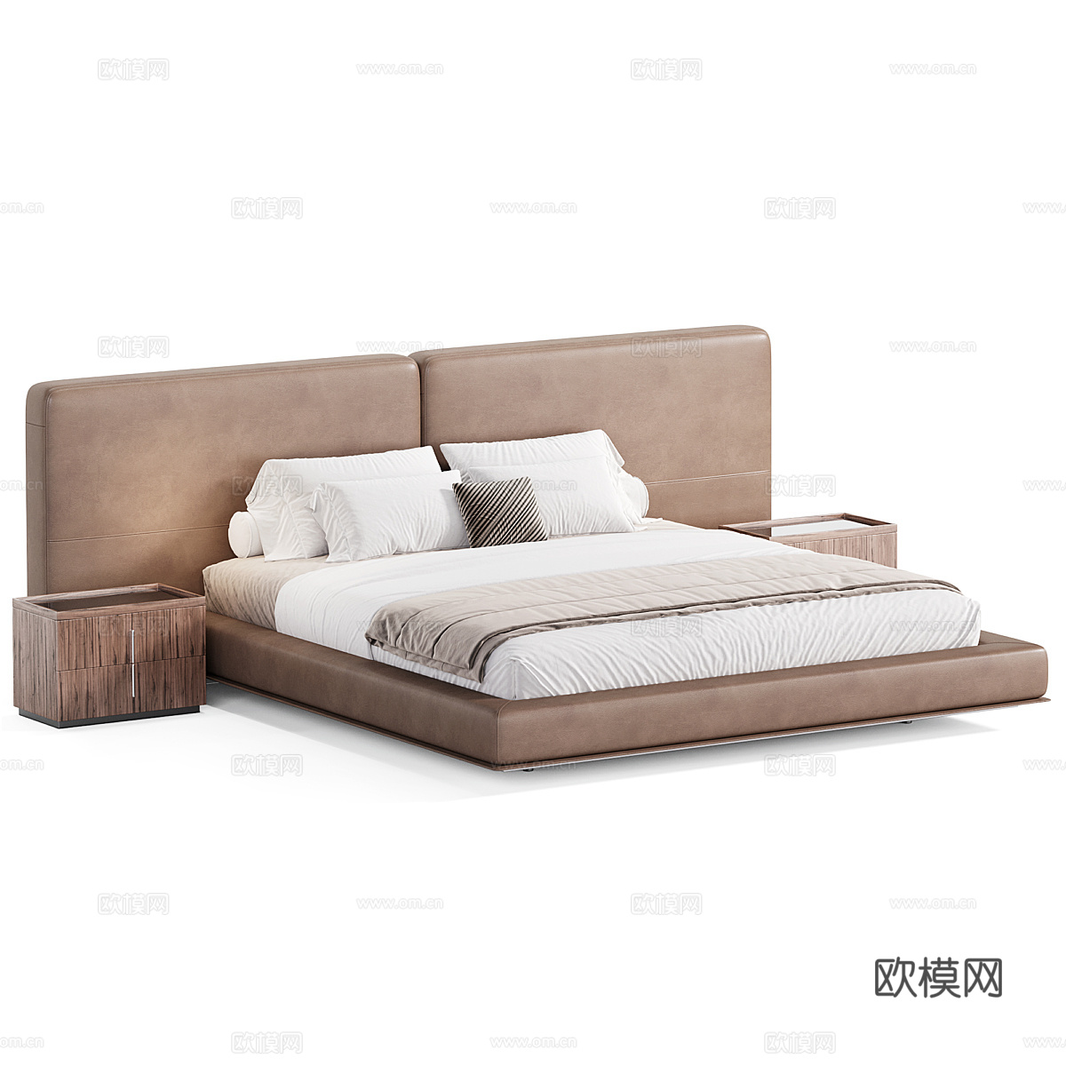 现代意式极简 Poliform Brera 布艺皮革双人床3d模型