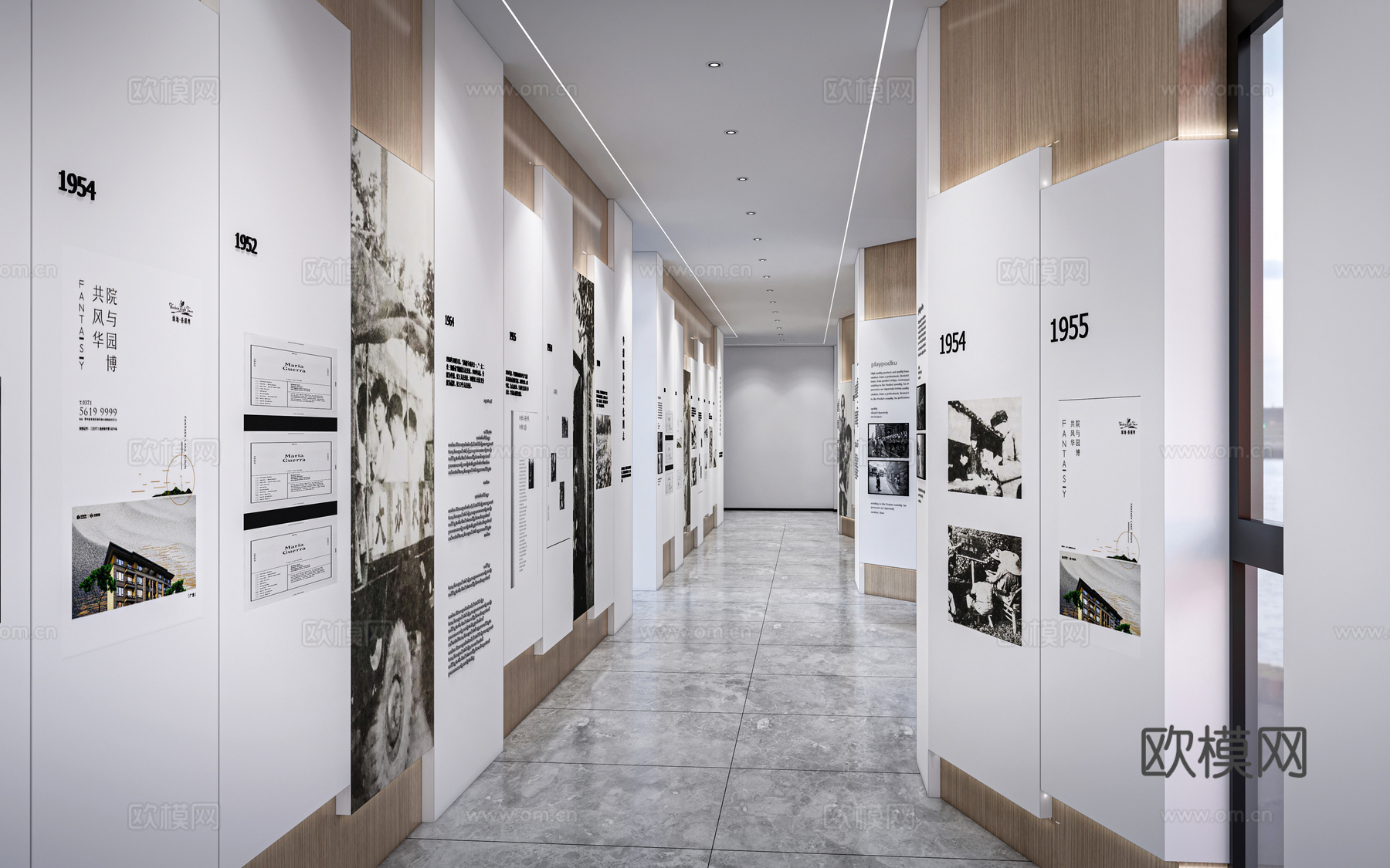 现代走廊展板 走廊宣传墙 展墙 文化长廊su模型
