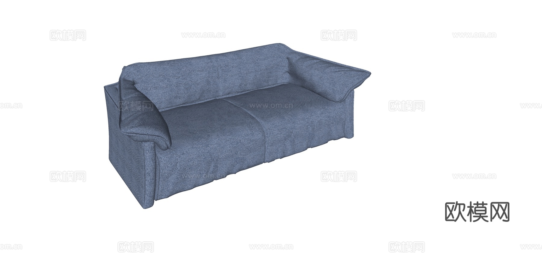 现代客厅简约蓝色布艺多人沙发su模型