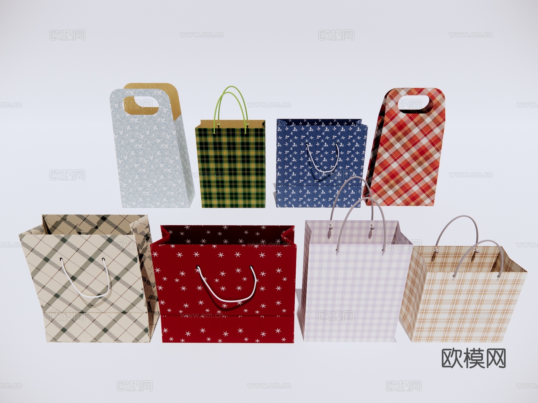 纸购物提袋纸袋 礼品包装袋子su模型