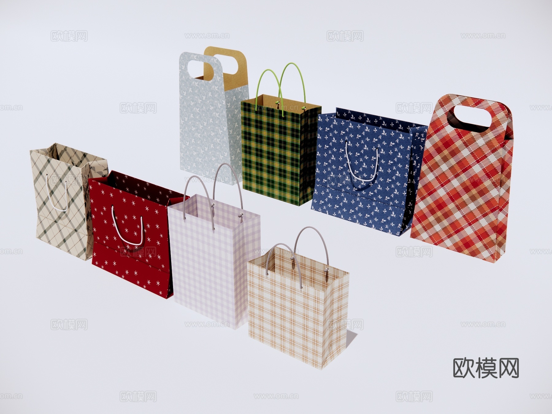 纸购物提袋纸袋 礼品包装袋子su模型