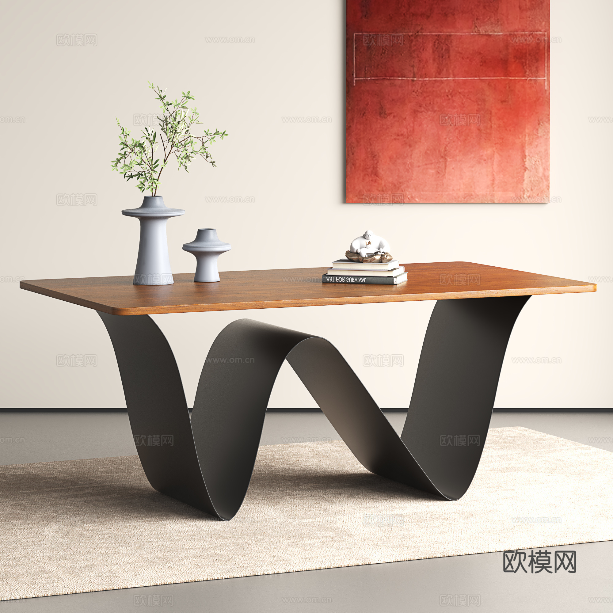 现代餐桌 简约餐桌 铁艺餐桌 长条餐桌3d模型