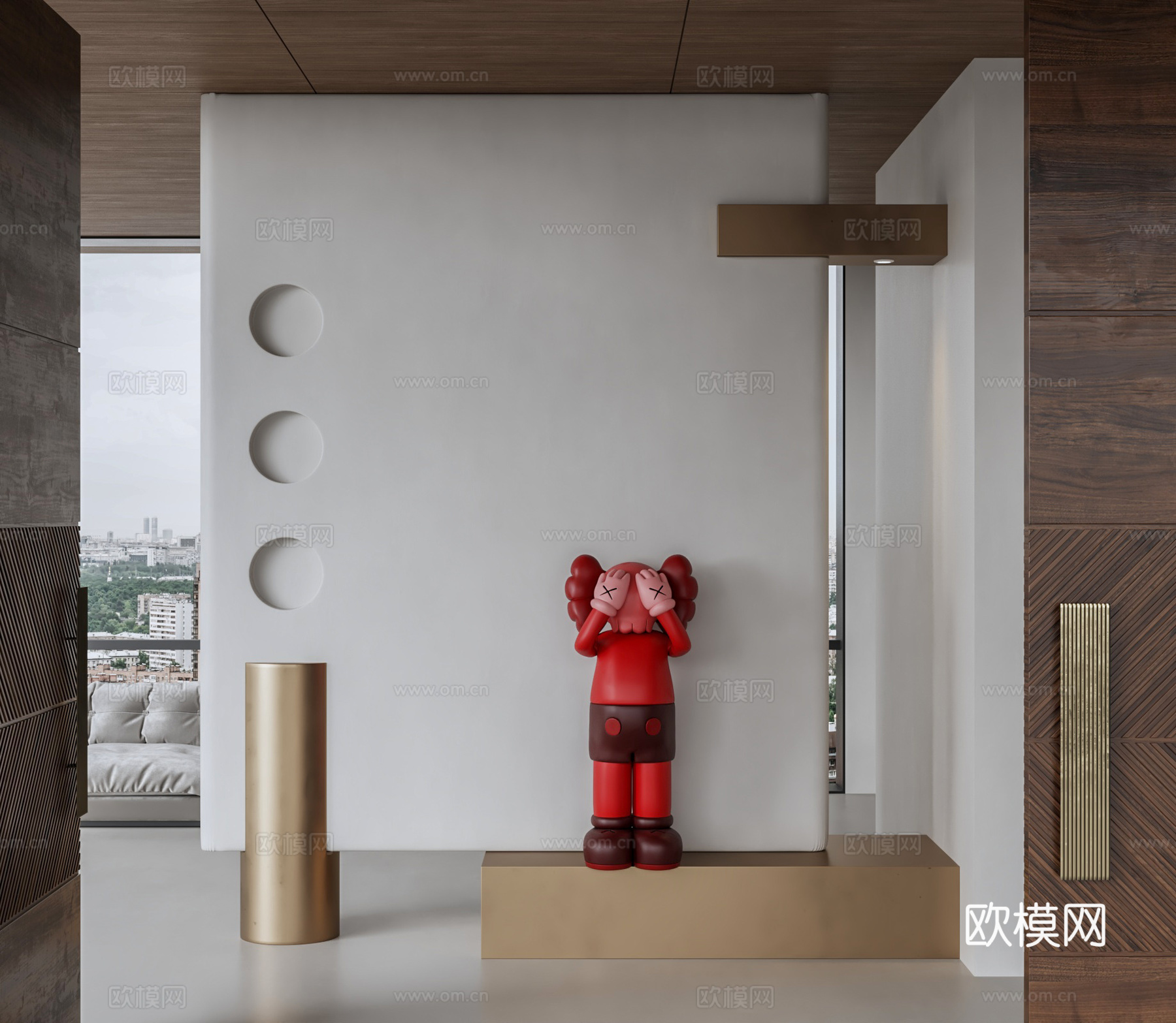 玄关造型背景 Kaws雕塑摆件 极简玄关su模型