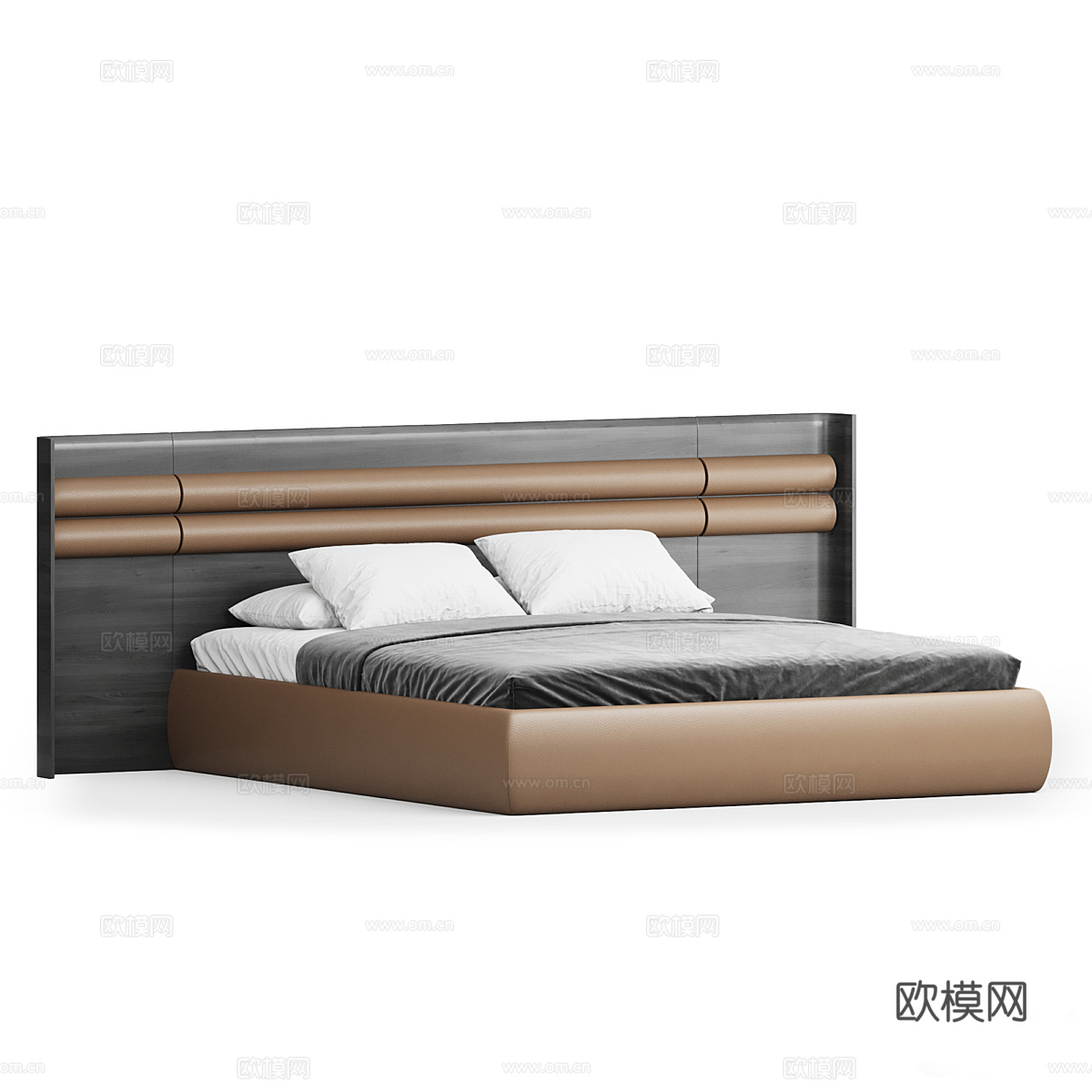 新中式轻奢 Sunrise 布艺皮革双人床3d模型
