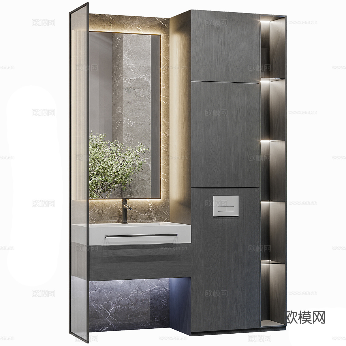 现代意式极简浴室柜3d模型
