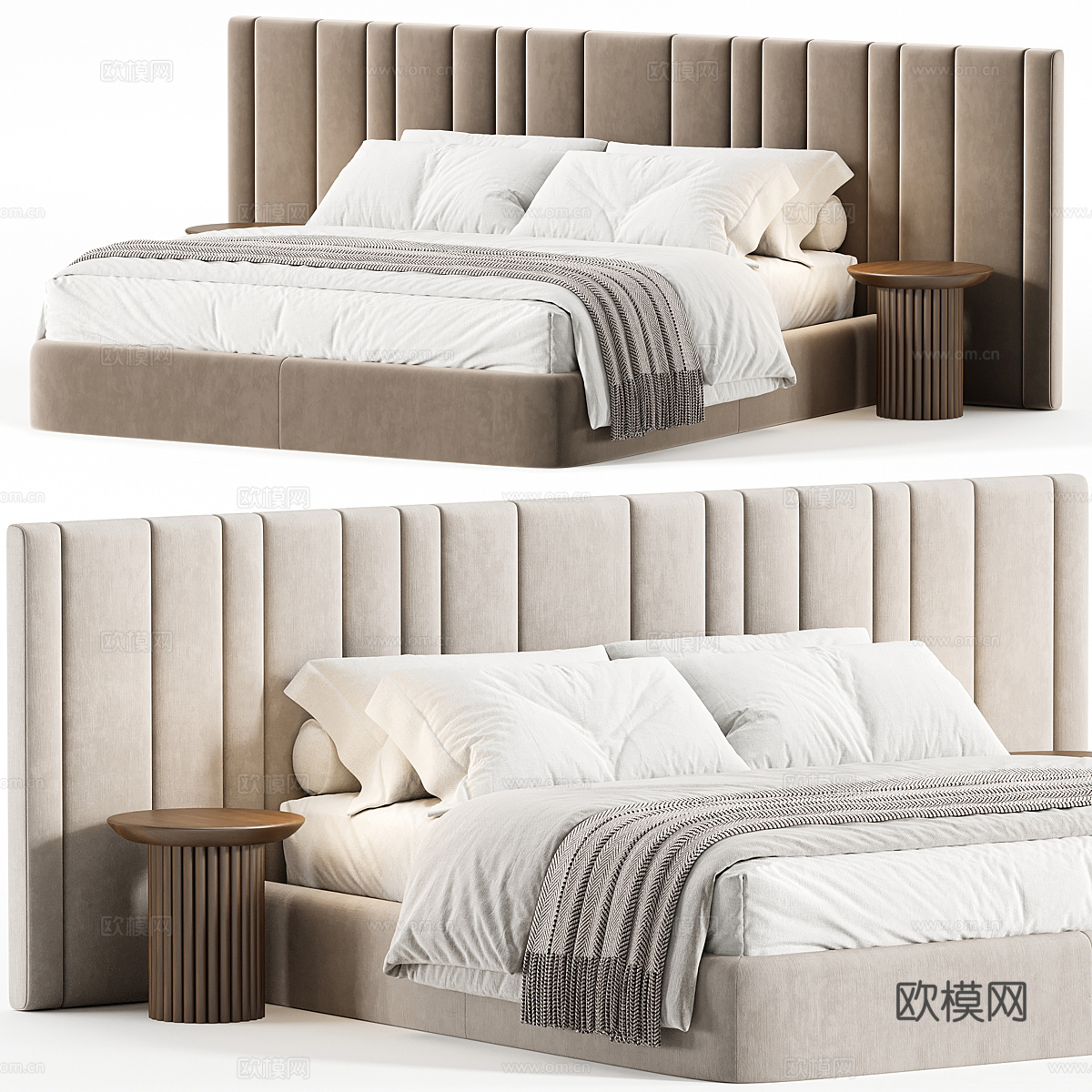现代奶油风布艺双人床3d模型