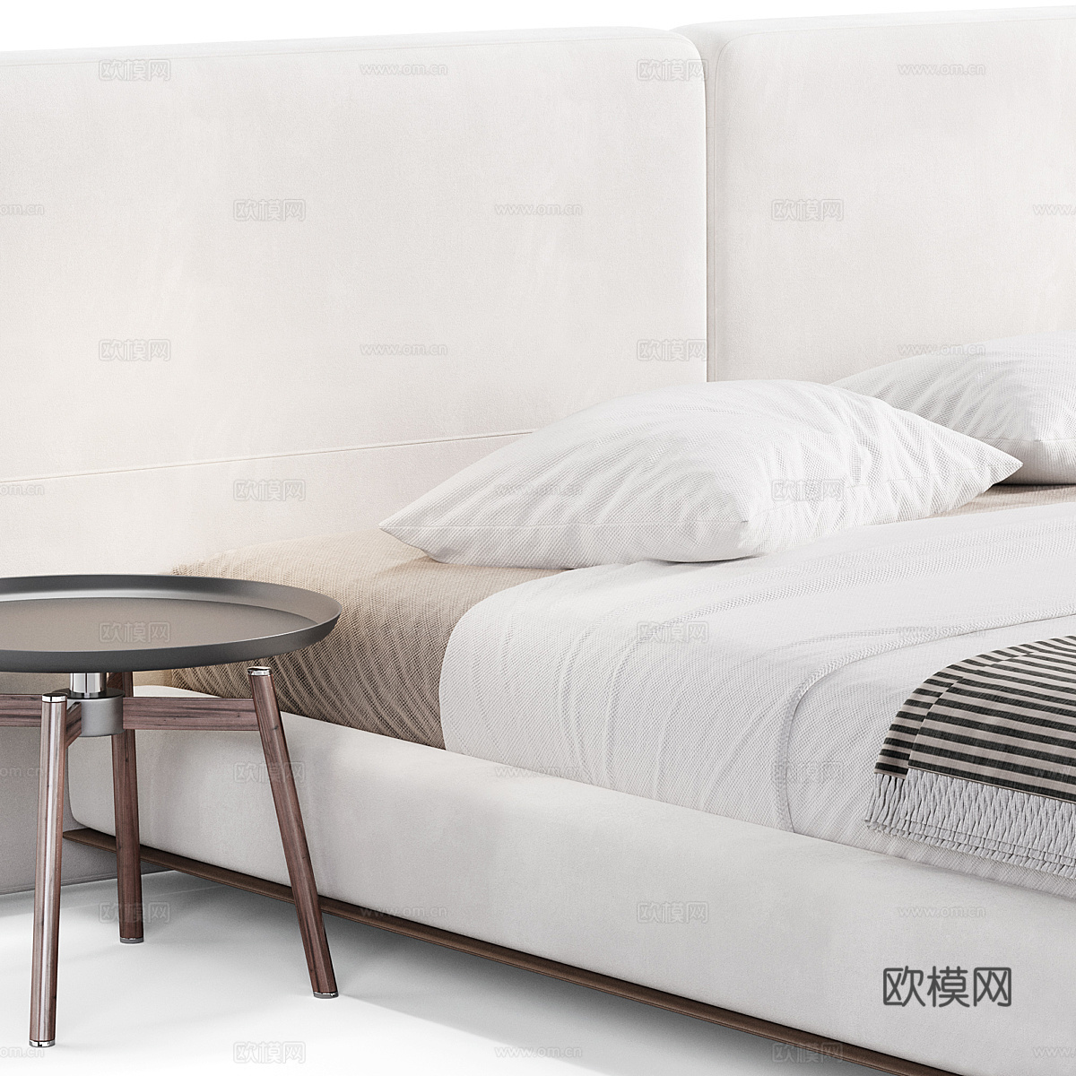 现代意式极简 Poliform Brera 布艺皮革双人床3d模型