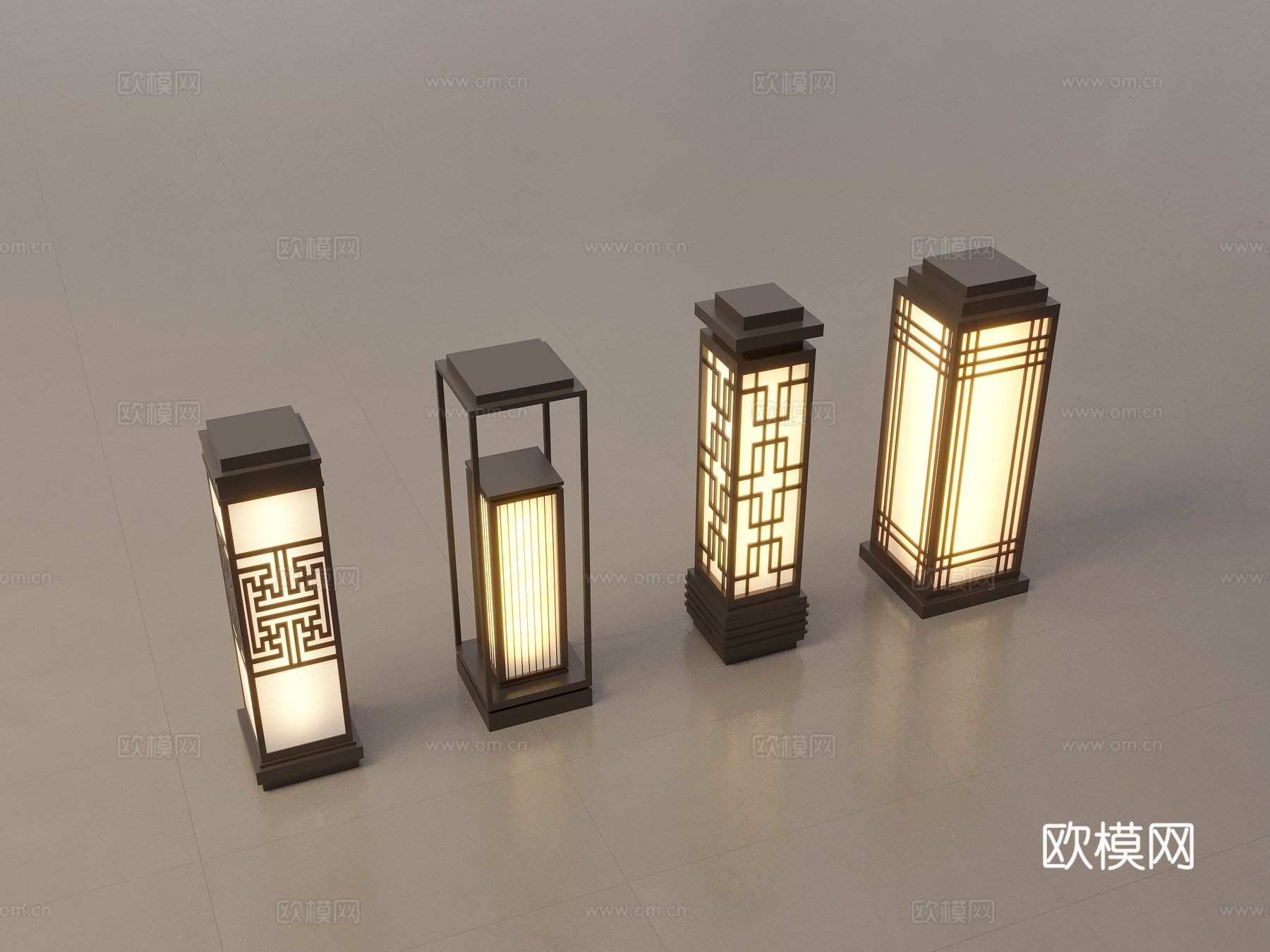现代中式景观灯 草坪灯 庭院灯 户外灯组合3d模型