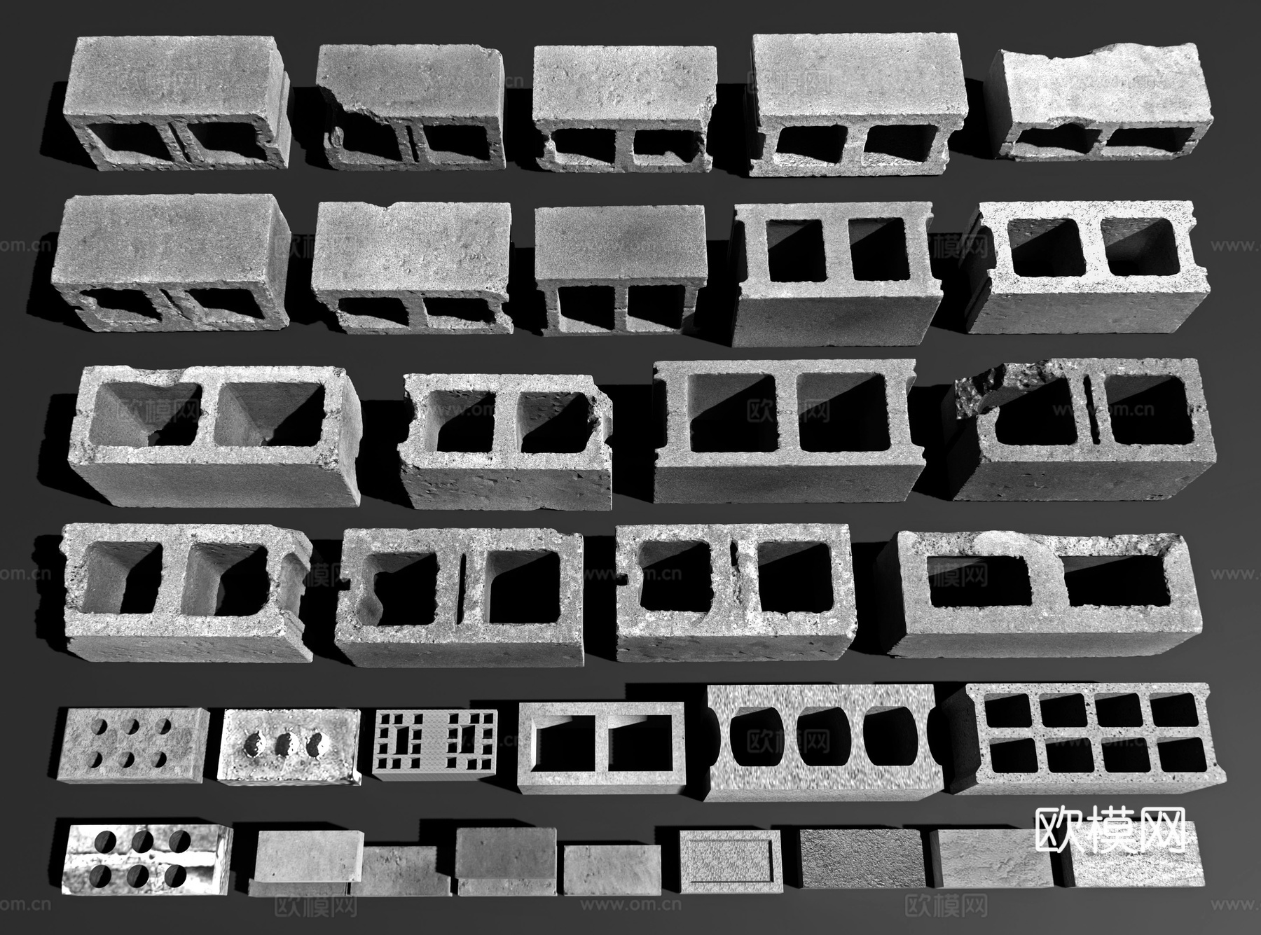 现代空心砖 水泥砖 混凝土砖 砖头砖块 墙砖 建筑材料 预制su模型
