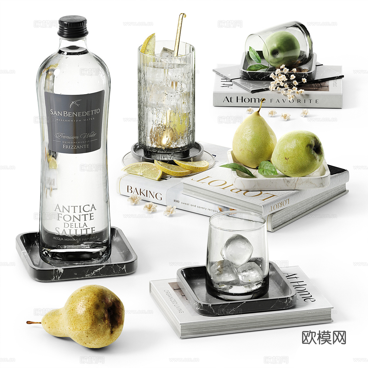 现代餐桌食品酒水饮料3d模型