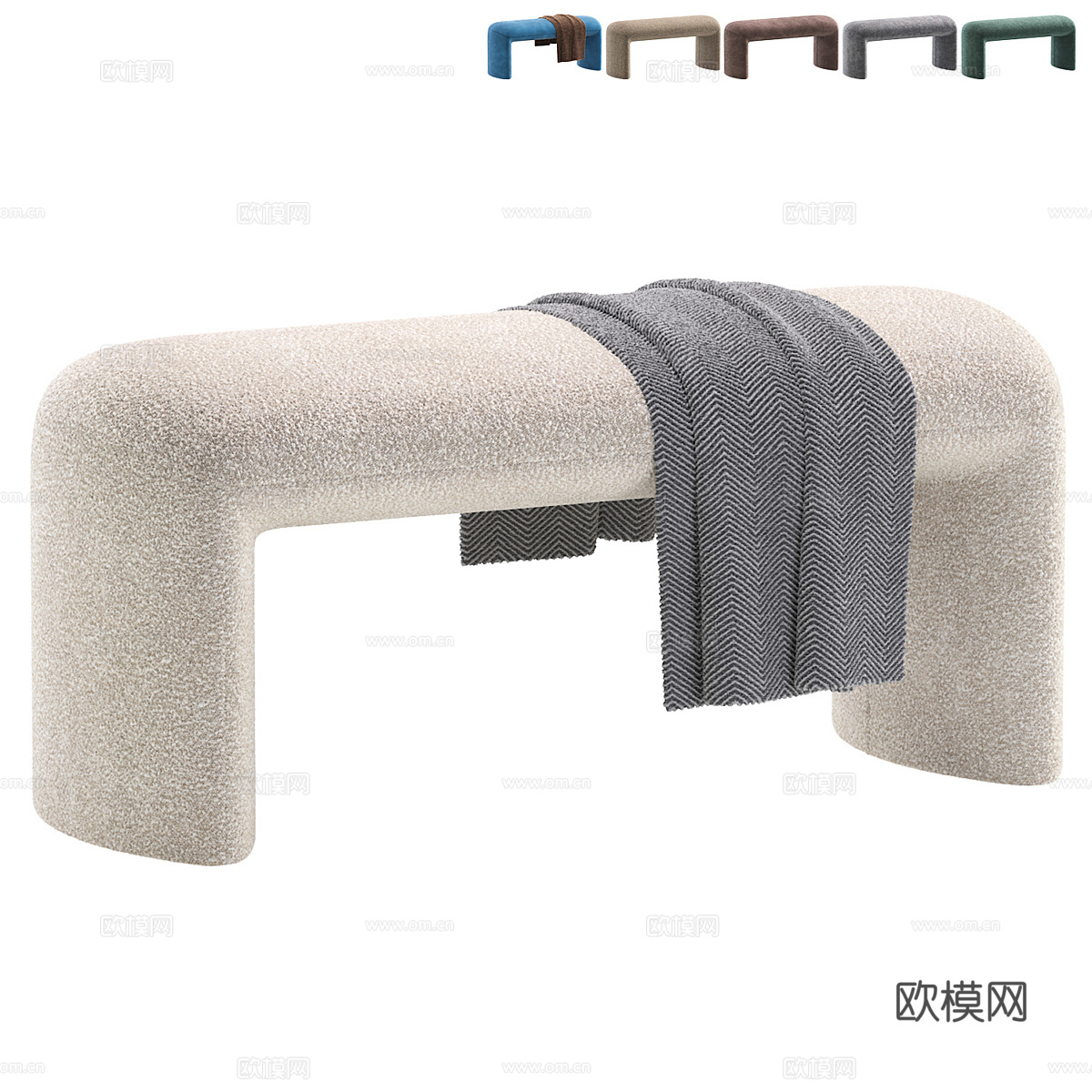 现代奶油风 Curve 长凳3d模型