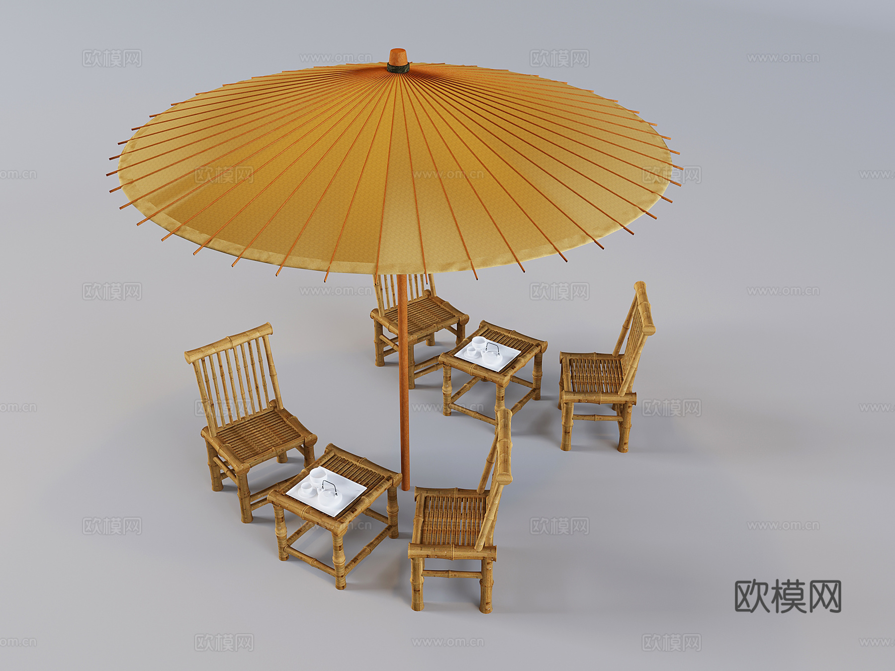 茅草棚草编遮阳伞 新中式竹编桌椅 实木竹编桌椅3d模型