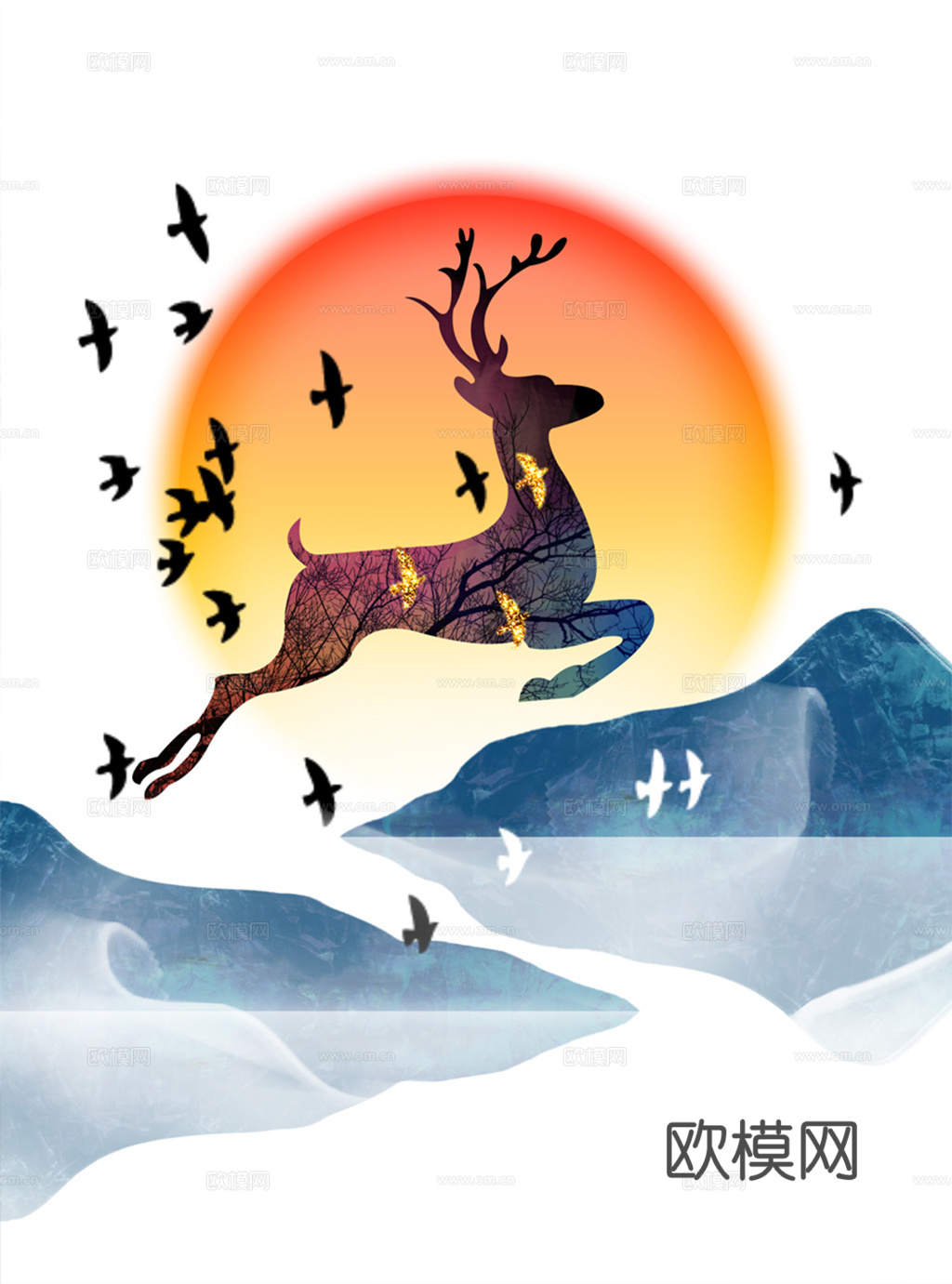 发财鹿装饰画贴图下载