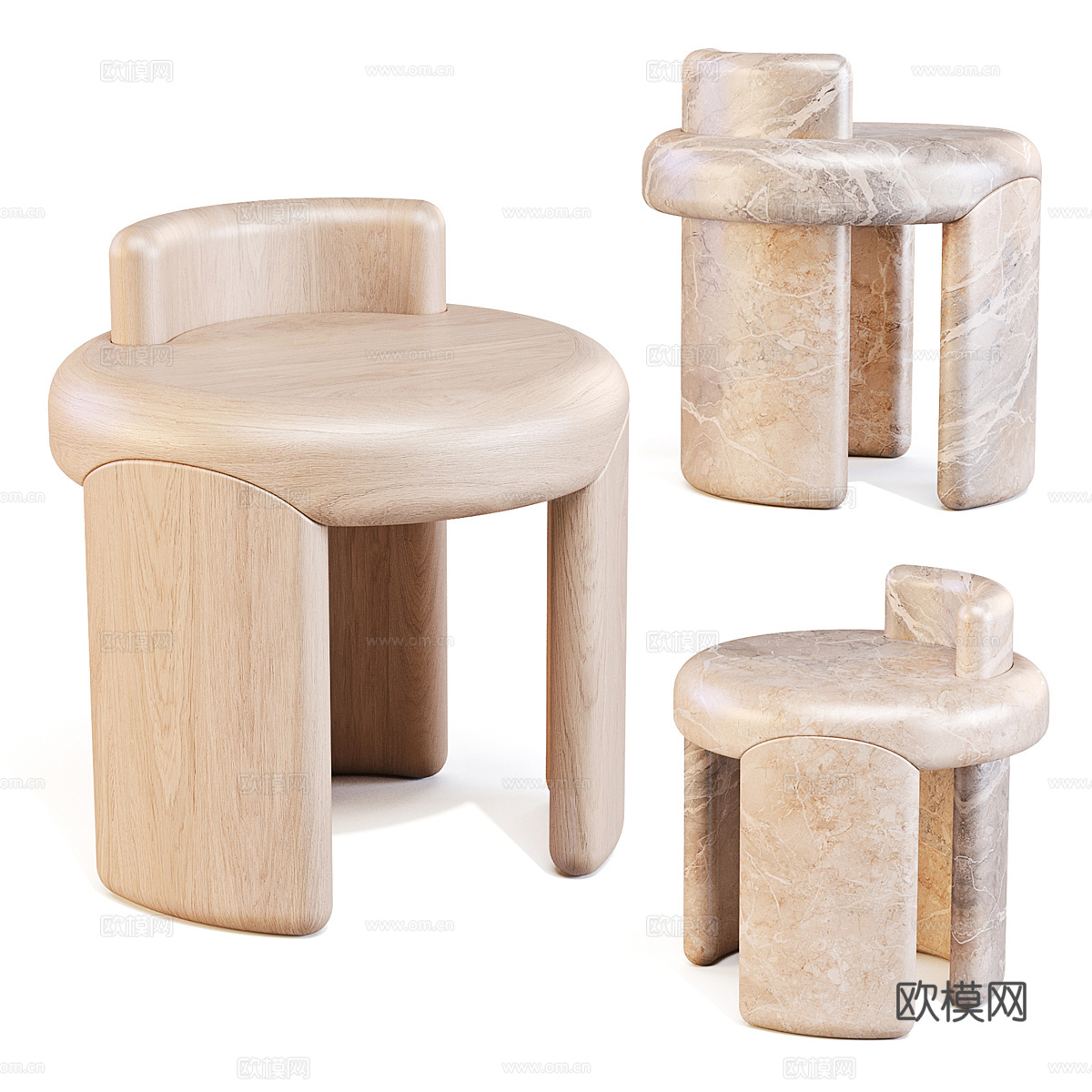 新中式侘寂 Kafa 餐凳3d模型